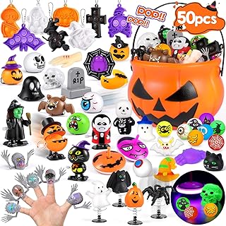 50Pcs Halloween Party Favors for Kids Halloween Toys in Bulk Glow in The Dark Party Supplies for Halloween Treats non Candy Pinata Stuffers Classroom Prizes Goodie Bag Stuffers