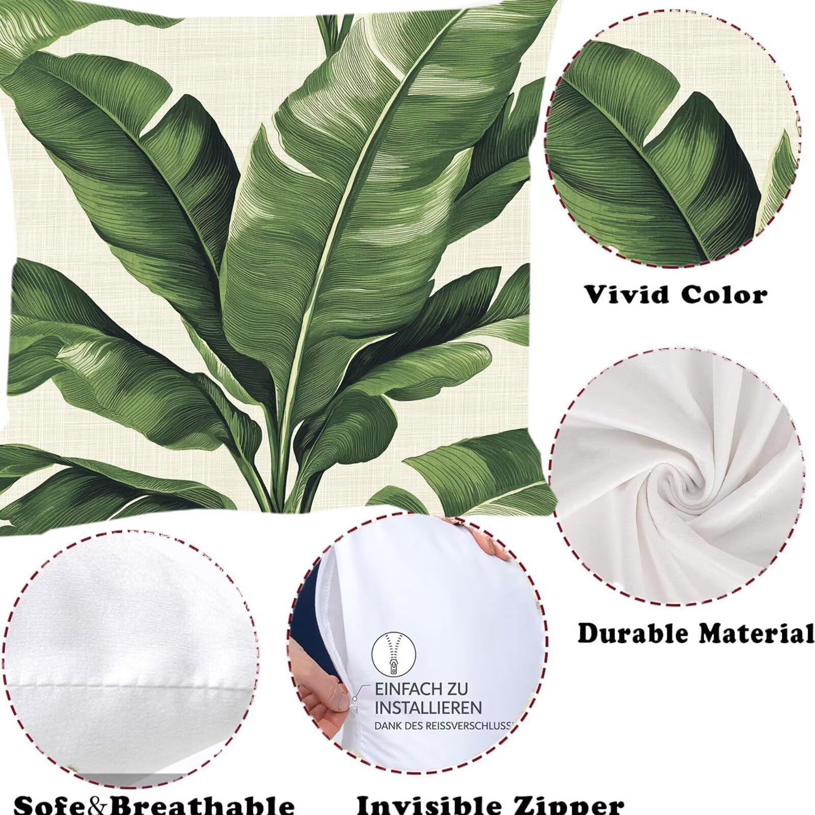 4 Pezzi Federe Cuscini Divano 50 x 50 Verde Divano Decorativo Doppia Faccia in Velluto con Cerniera Invisibile per Soggiorno Camera Balcone Esterno per Cucina, Sedia, Letto, Giardino, Foglie 6 F0P-184