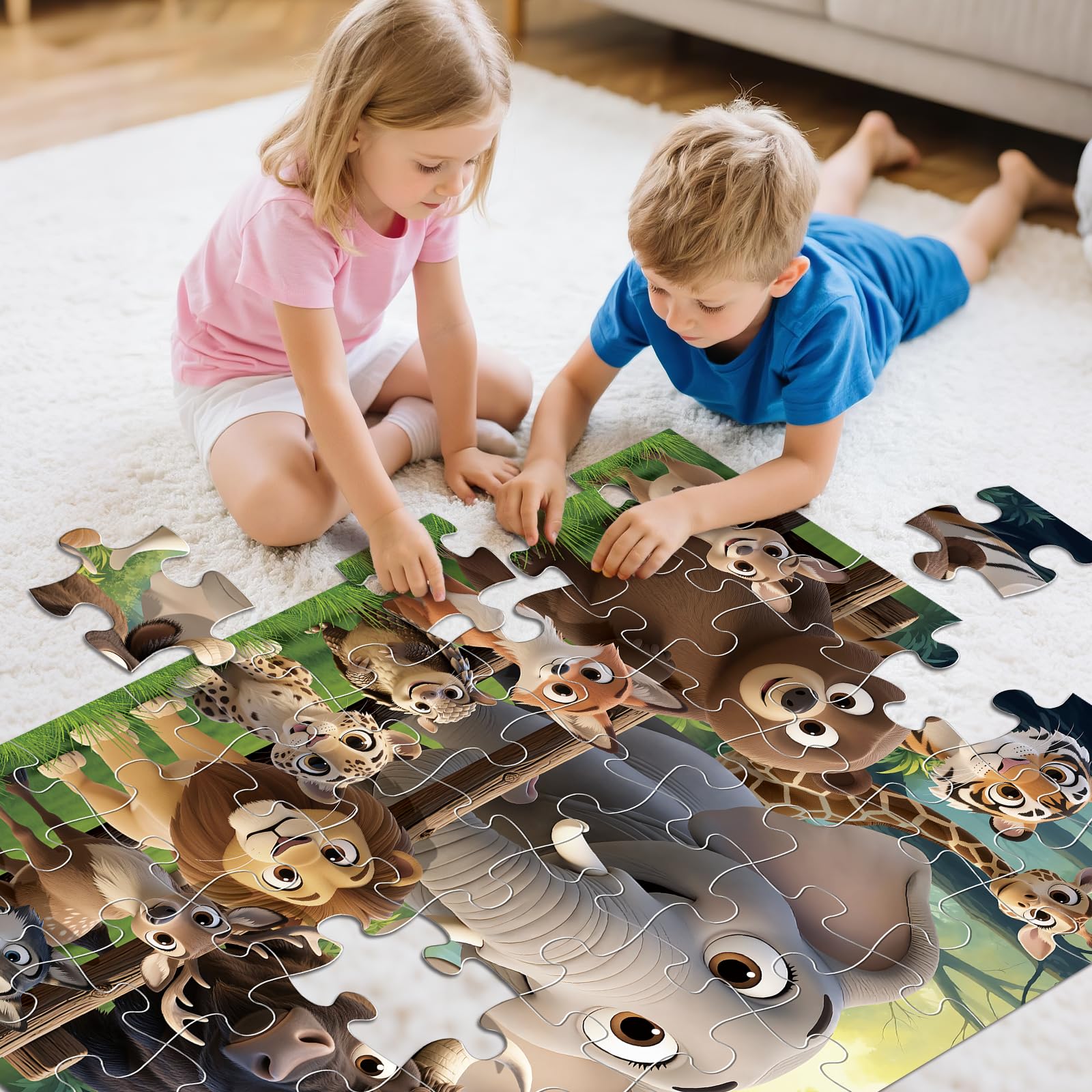 Große Bodenpuzzle für Kinder, 48-teiliges Waldtier-Puzzle, Lernspielzeug für Kleinkinder im Alter von 3 bis 5 Jahren, Lebensvorschulpuzzle