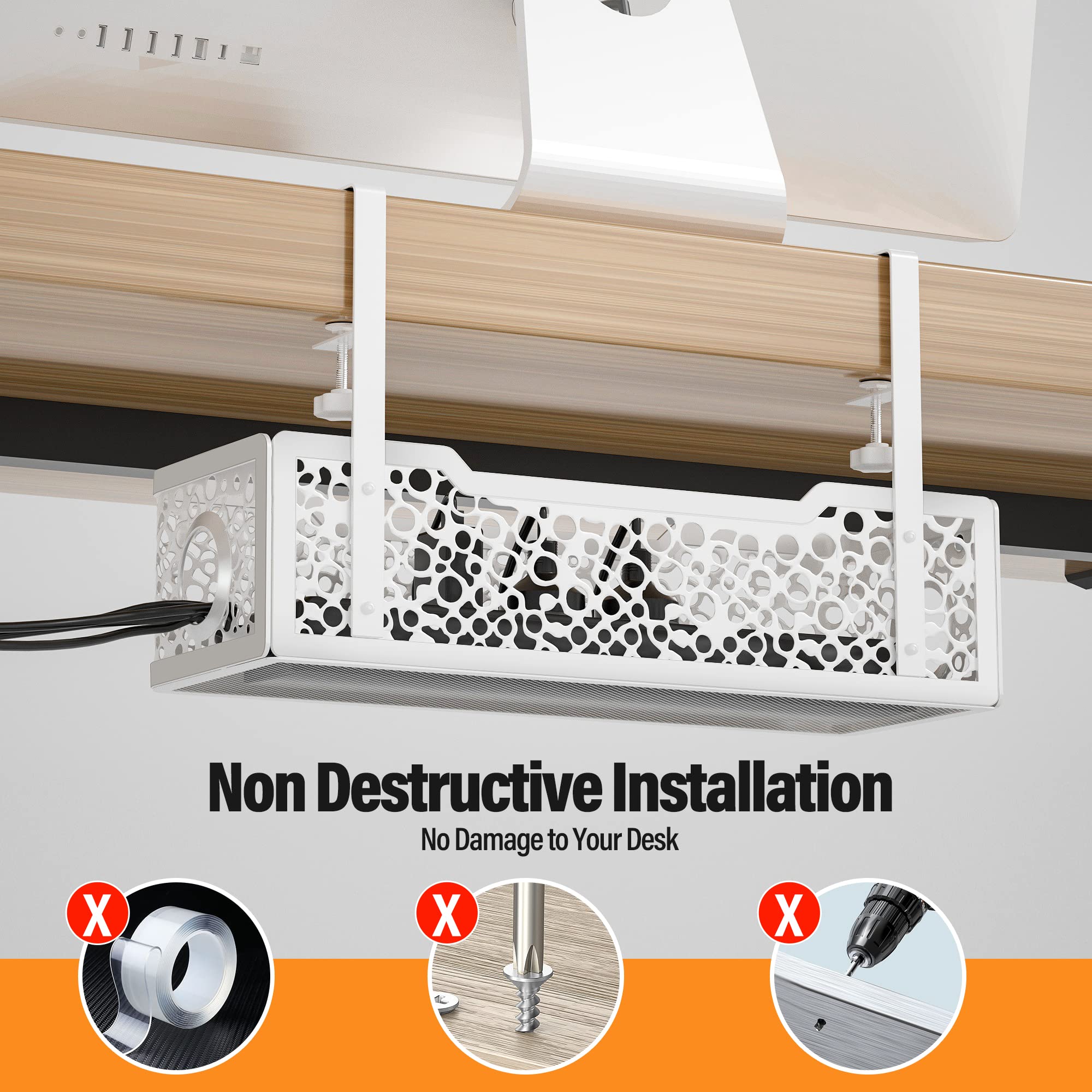 Under Desk Cable Management Tray No Drill, Cinati Upgraded Clamp Cable ...