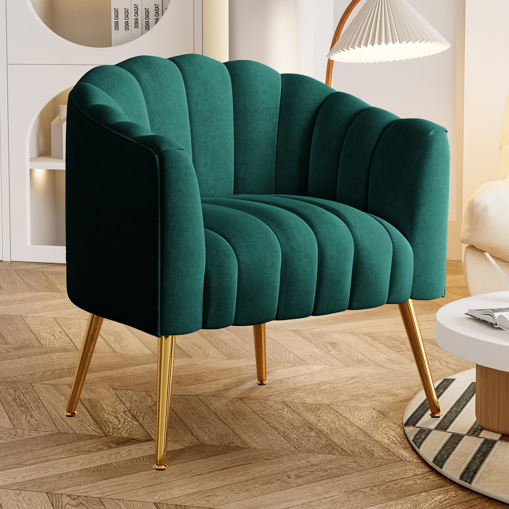Oversized Pumpkin Couch Accent Chair, Modern Comfy Velvet Upholstered Barrel Chairs, Luxury Single Sofa Armchair for Living Room, Waiting Room, Office and Vanity, (Green)