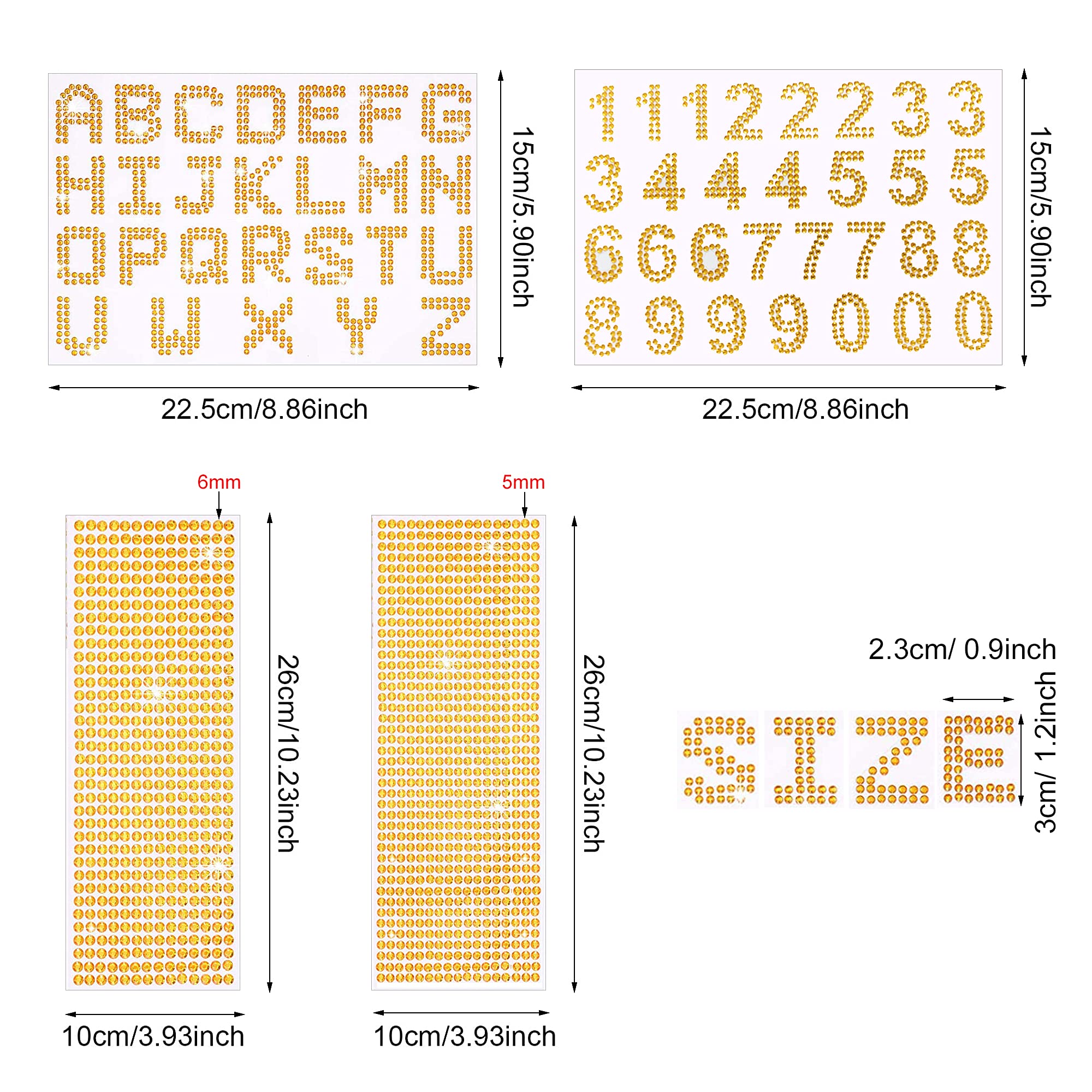 5 Blätter Glitzer Alphabet Aufkleber - Selbstklebende Strass Buchstaben & Zahlen Für Abschlusskappen