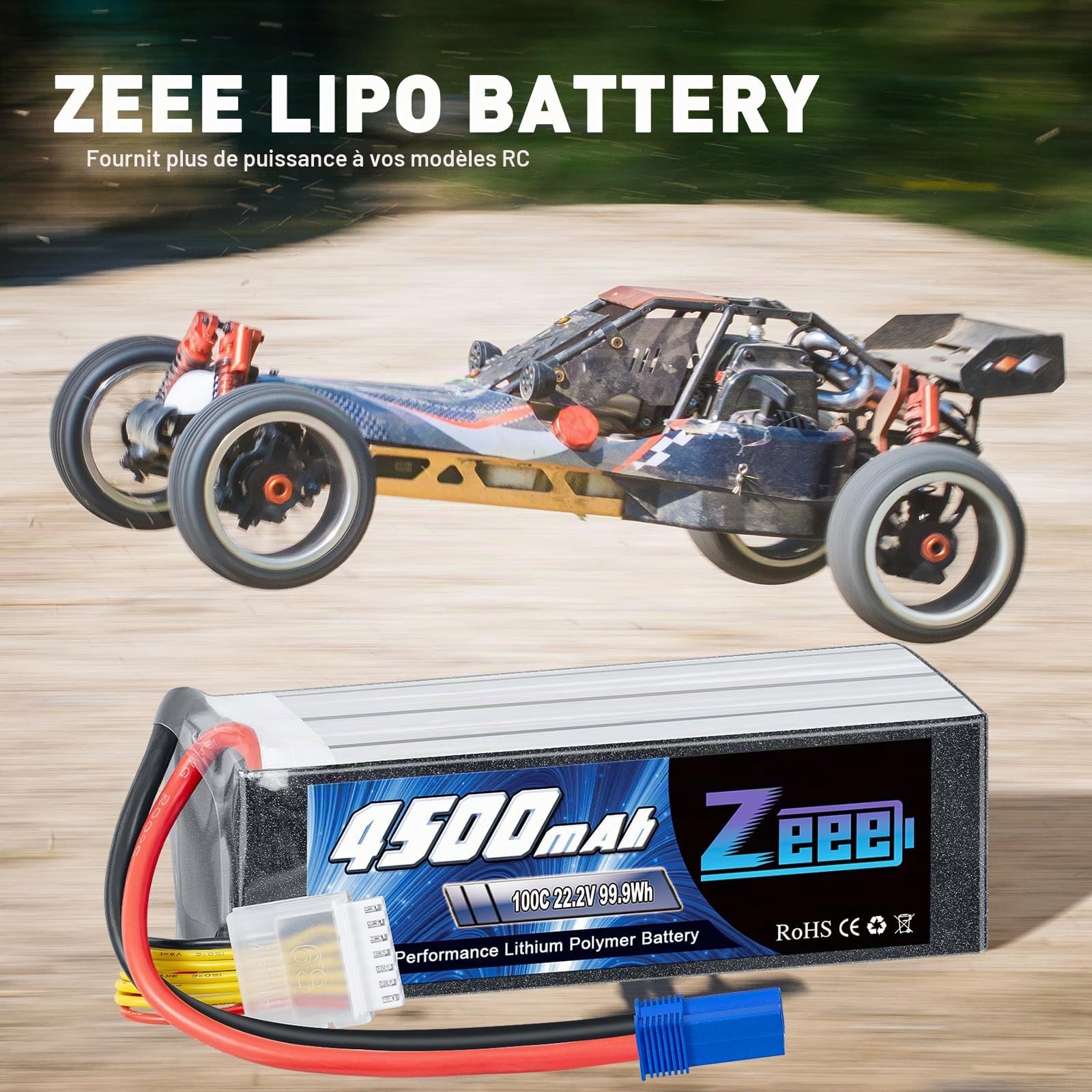 Zeee 6S Lipo Batterie 22,2V 100C 4500mAh RC Batterie avec Prise EC5 pour Avion RC hélicoptère RC Voiture Drohne Racing Hobby