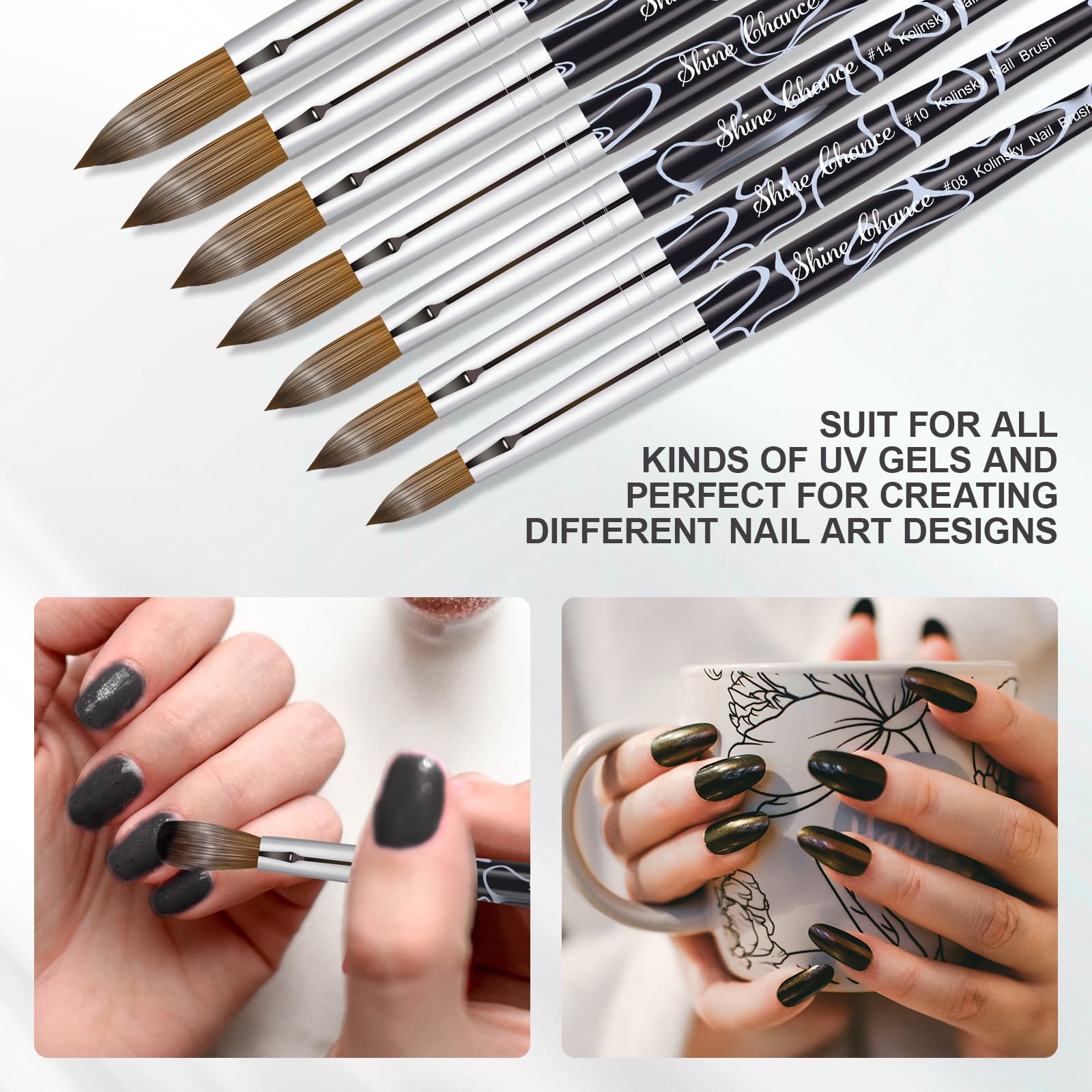 Pennello per nail art in acrilico, misura 20, 100% puro pelo Kolinsky ovale per applicazione acrilica, strumento professionale per extension per unghie, strumento per manicure, penna per disegno