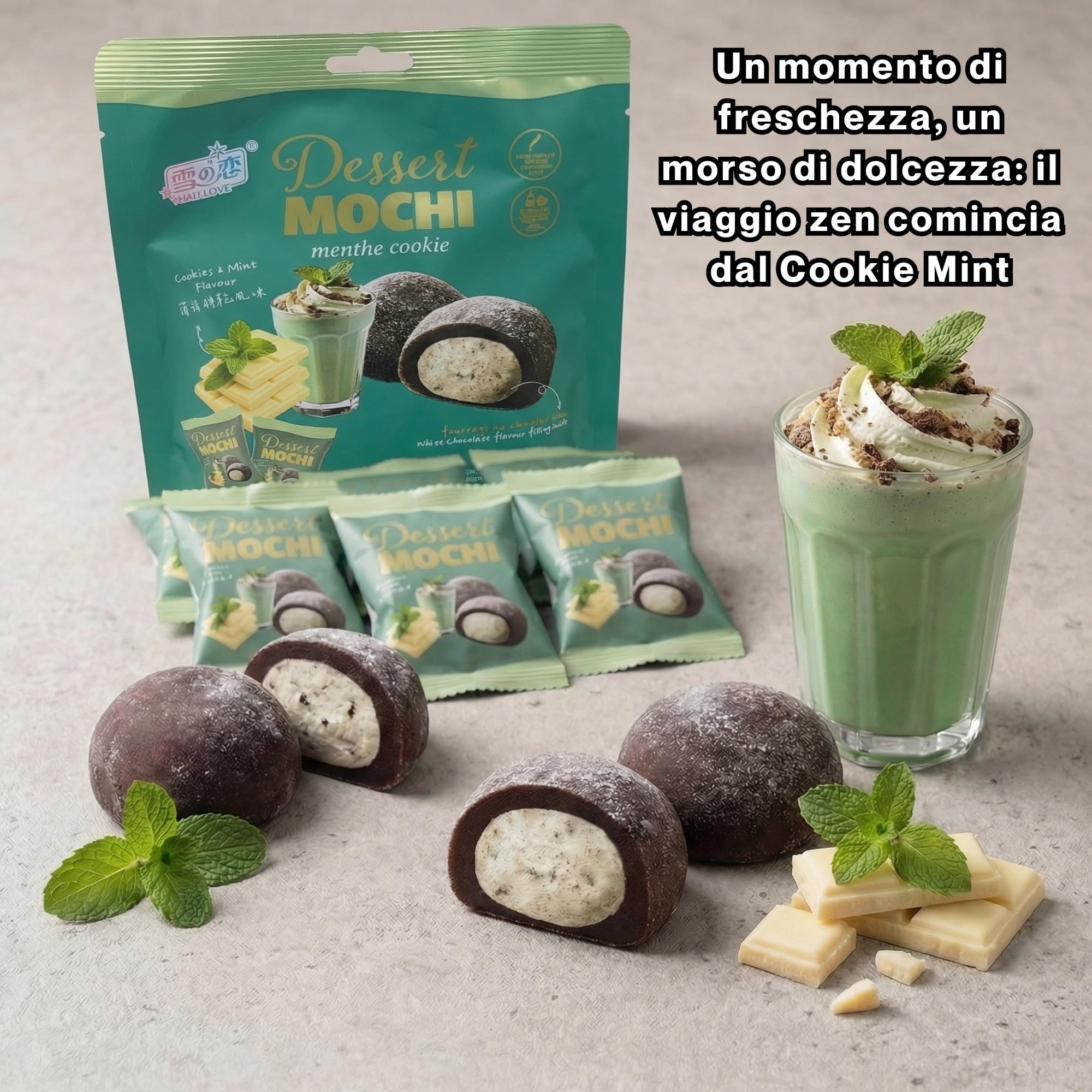HU TASTE Mochi Dessert Selection: Mix 5 Gusti Pistacchio, Cocco, Menta, Brownie, Caramello Salato - Snack Dolci Giapponesi, Japanese Food Snack Box e Dolci Giapponesi Assortiti, 5 Confezioni