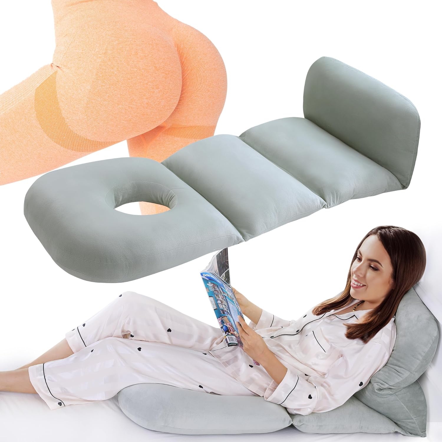 HOMBYS BBL Pillow After Surgery for Sleeping,Brazilian Butt Lift Pillow Post Surgery Recovery for Sleeping,Dark Grey BBL Chair with Hole for Sitting