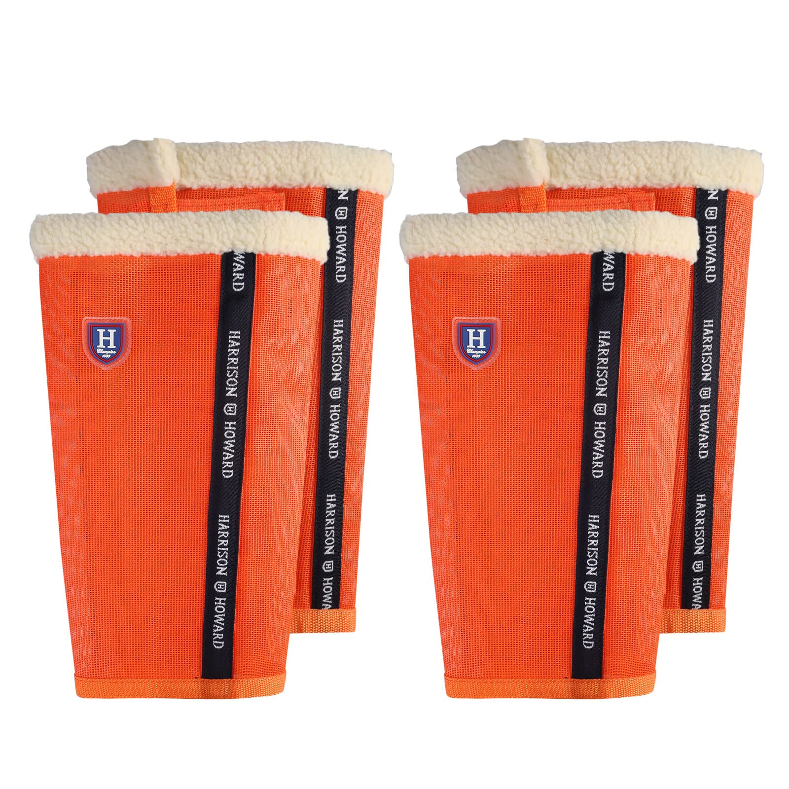 Harrison Howard Loose-Fitting Horse Fly Boots UV-Protective, Breathable, Tear-Resistant Fine Mesh Leggins Stay-on Comfortable Fly Boots with Ultra-Soft Wool Trim (Set of 4) Vibrant Orange Full (Large)