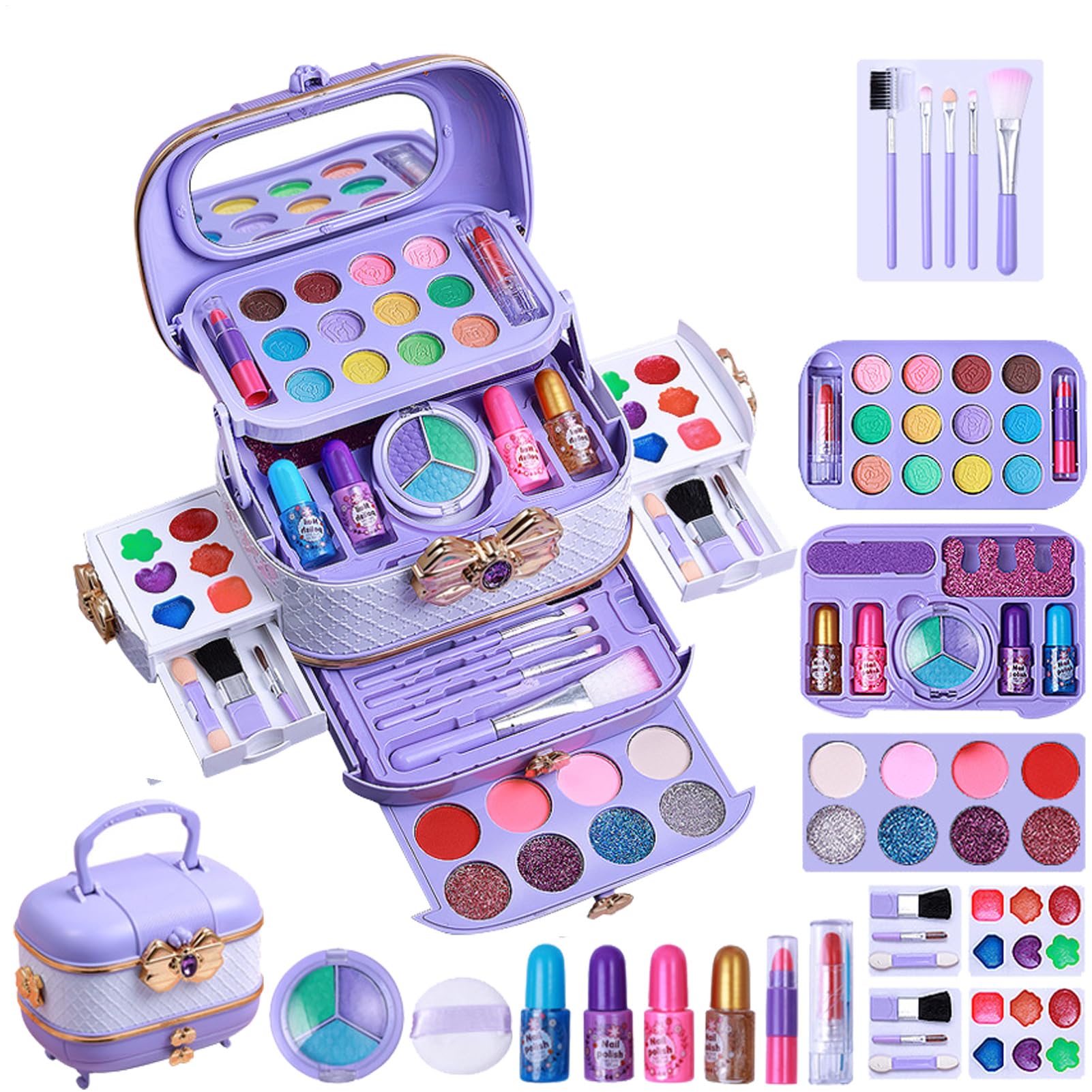 Set di trucchi per bambini per ragazze, kit di trucco per giocare | Gioca ai veri giocattoli per ragazze con il trucco, Set lavabile cosmetico sicuro per bambini 57X per bambine e giochi di