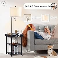 Vista 5 de ATAMIN Mesa auxiliar con lámpara y estación de carga - Mesa auxiliar con USB-C, USB y luz incorporada - Moderna mesita de noche con cadena