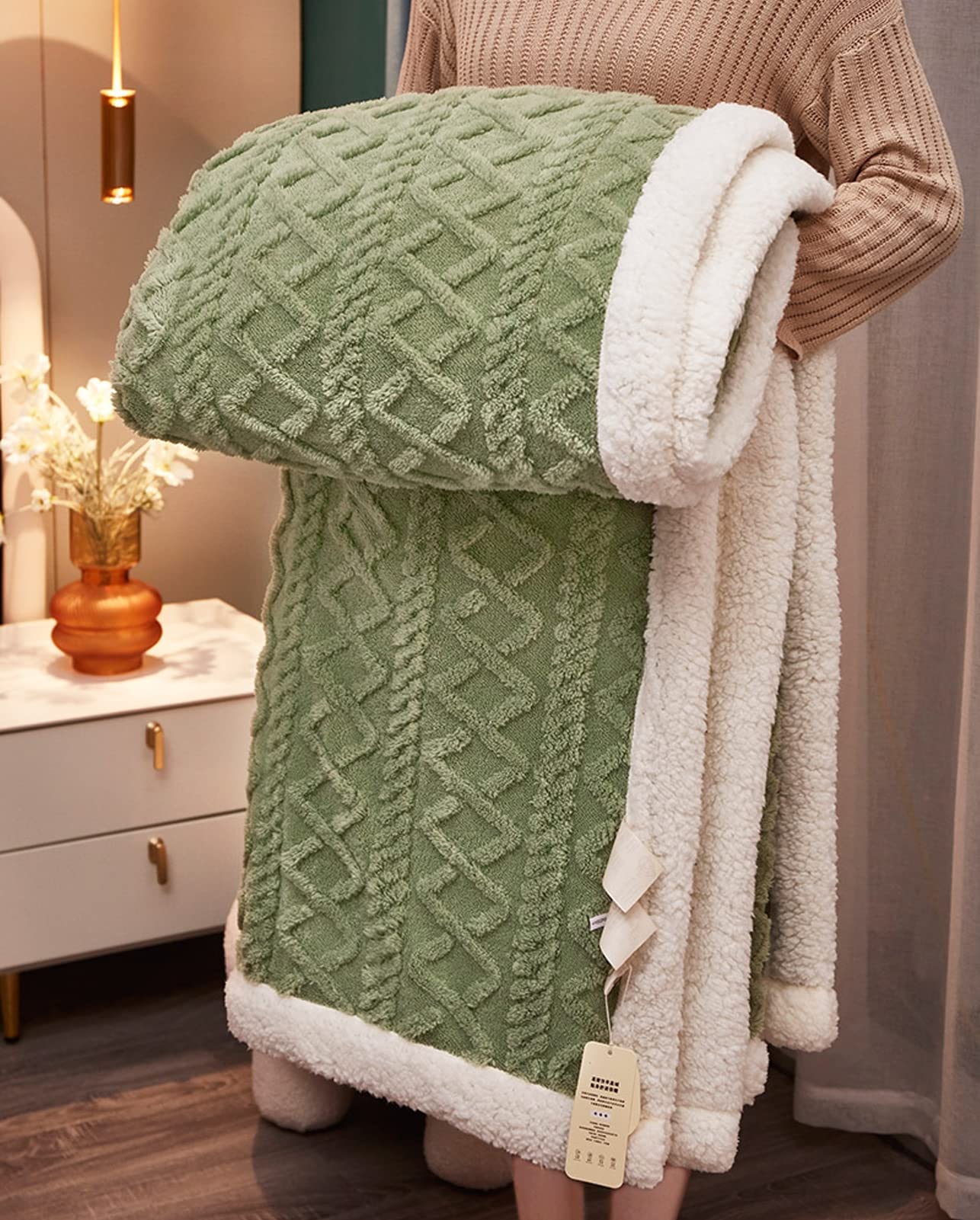 Mantas Sofa, Manta Sherpa Cama, Manta Cubre Sofa Invierno Reversible, Mantas Polar de Sherpa Multiuso, Suave Manta Sofa Invierno, Manta Borreguito para Sofa y Sobrecama,Verde,100X150cm 0.8kg