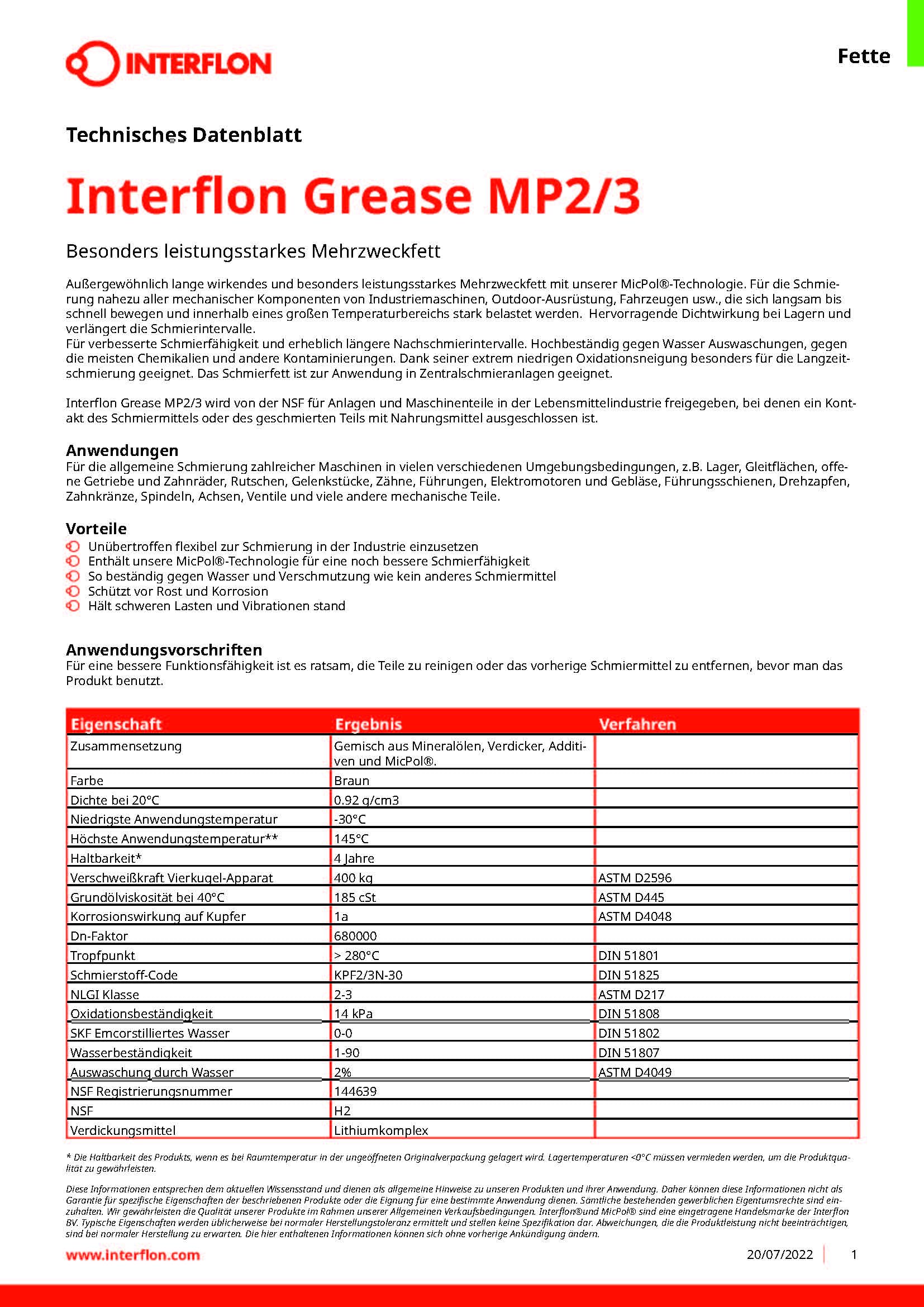 Interflon Grease MP2/3 400 ml langanhaltendes Mehrzweck Schmierfett Schmierpaste Langzeitschmierung mit MicPol für Getriebe, Gleitflächen, Gelenke, Zahnräder uvm.