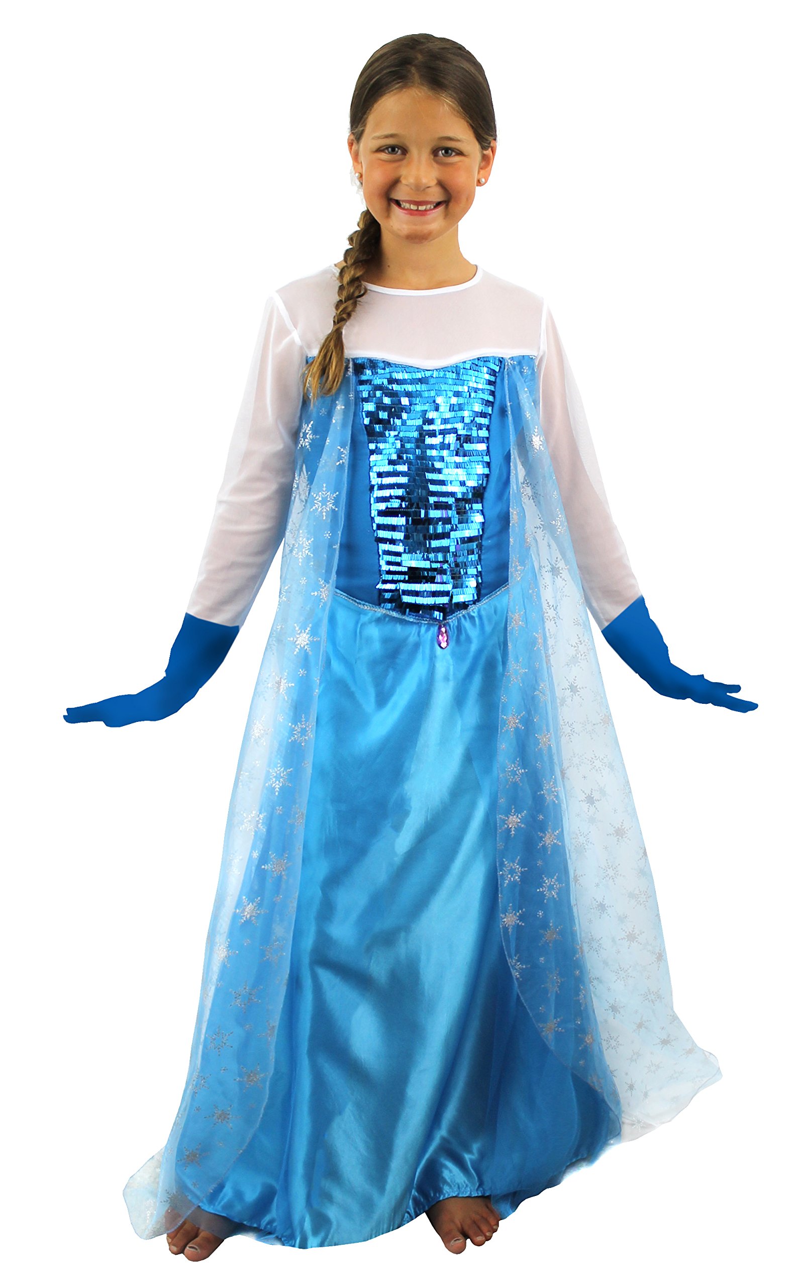 I LOVE FANCY DRESS Girl's Ice Queen Princess Dress With Blue Sequin Paneling and Gloves