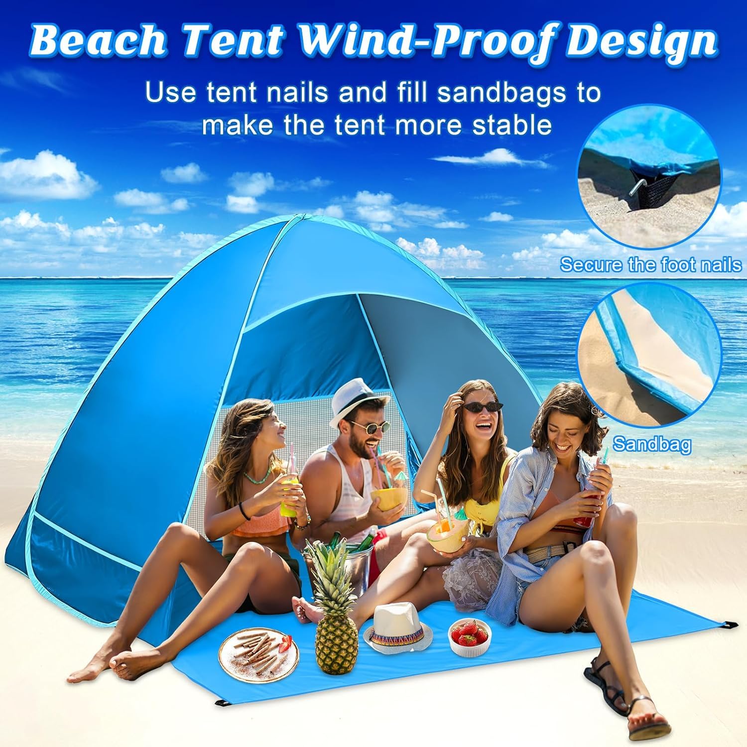 Tenda da Spiaggia Automontante istantanea - Protezione Solare UPF 50+ Dai Raggi UV - Include Custodia per il Trasporto e Picchetti