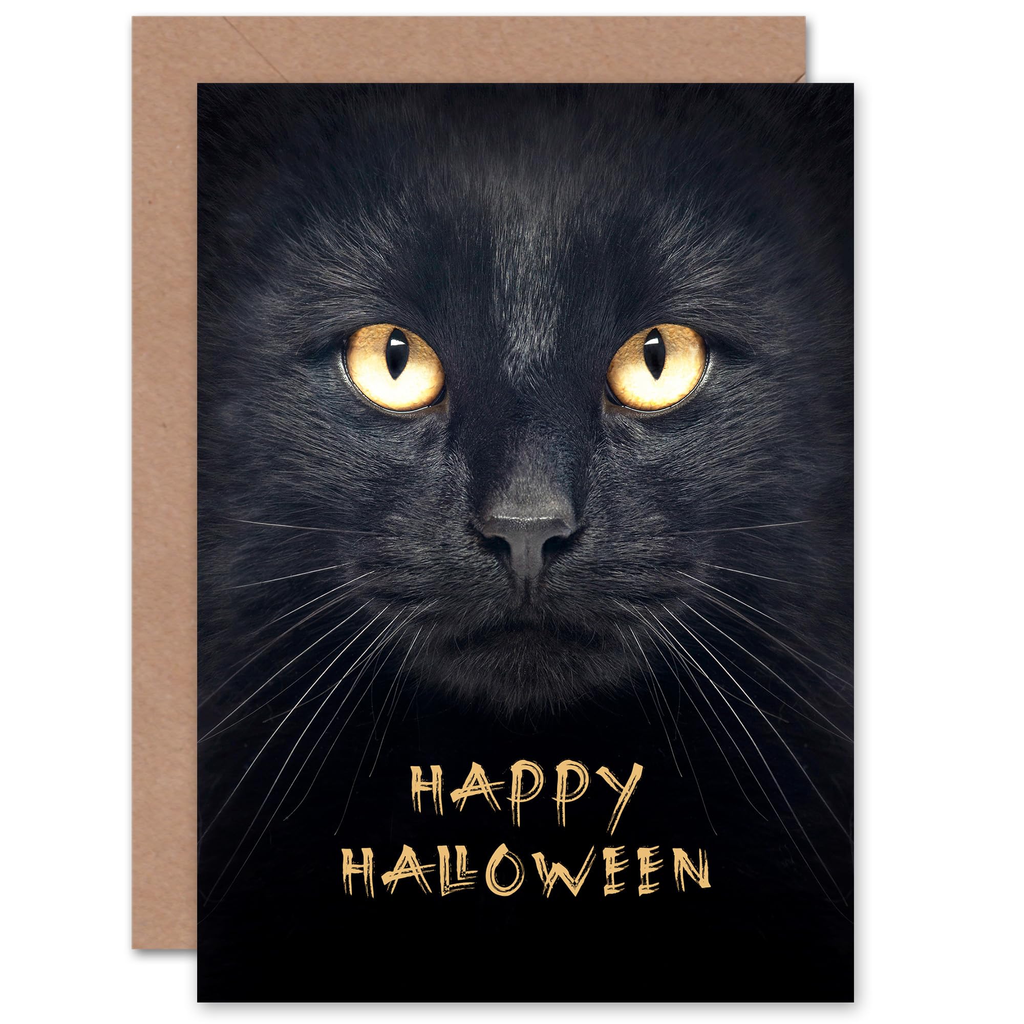 Artery8 Halloween Black Cat Witch For Him Her Blank Inside Greeting Card
