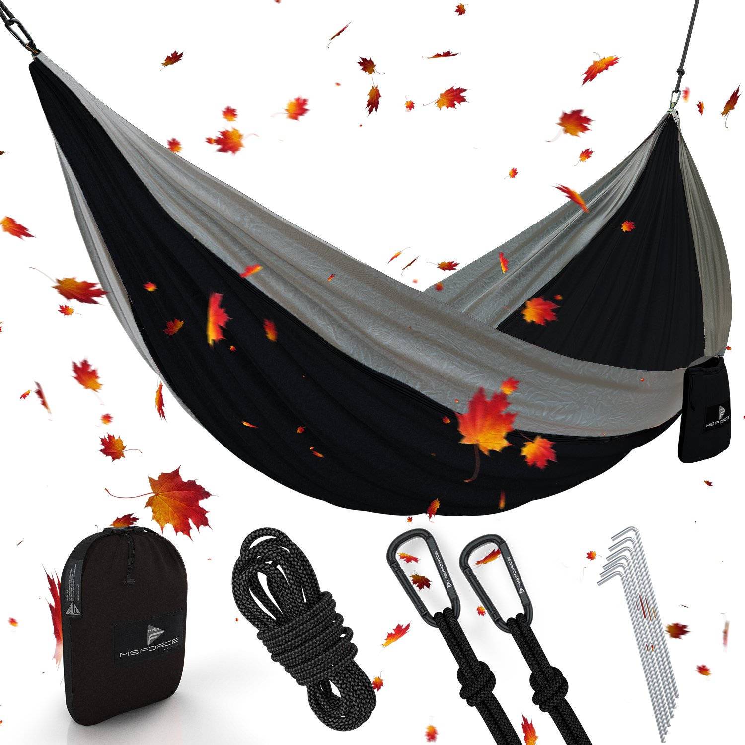Double Camping Hammock Waterproof Lightweight Parachute 240T Portable Hammock, 2 Heavy-Duty 1500 lbs Capacity Carabiners, with 2 Tree Straps for Outdoor Backpacking Indoor 118" L x 78" W