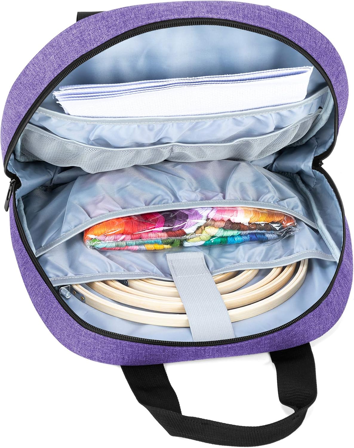 CURMIO Embroidery Starter Kit, Cross Stitch Tools Kit with Storage Bag, 100 Colors Threads, 5 Embroidery Hoops, 3 Aida Cloth and Other Embroidery tools, Ideal for Embroidery Beginner and Lover, Purple