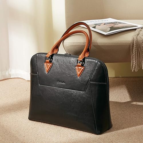 Miniatura 2 de BOSTANTEN Maletín de cuero para mujer de 15.6 pulgadas, bolso de hombro para laptop, oficina, trabajo, bolso cruzado