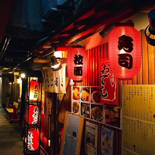 Miniatura 6 de Farol de estilo japonés para decoración de fiesta japonesa, farol de seda roja de 14 pulgadas, decorativo, tradicional, colgante, bar, impermeable,