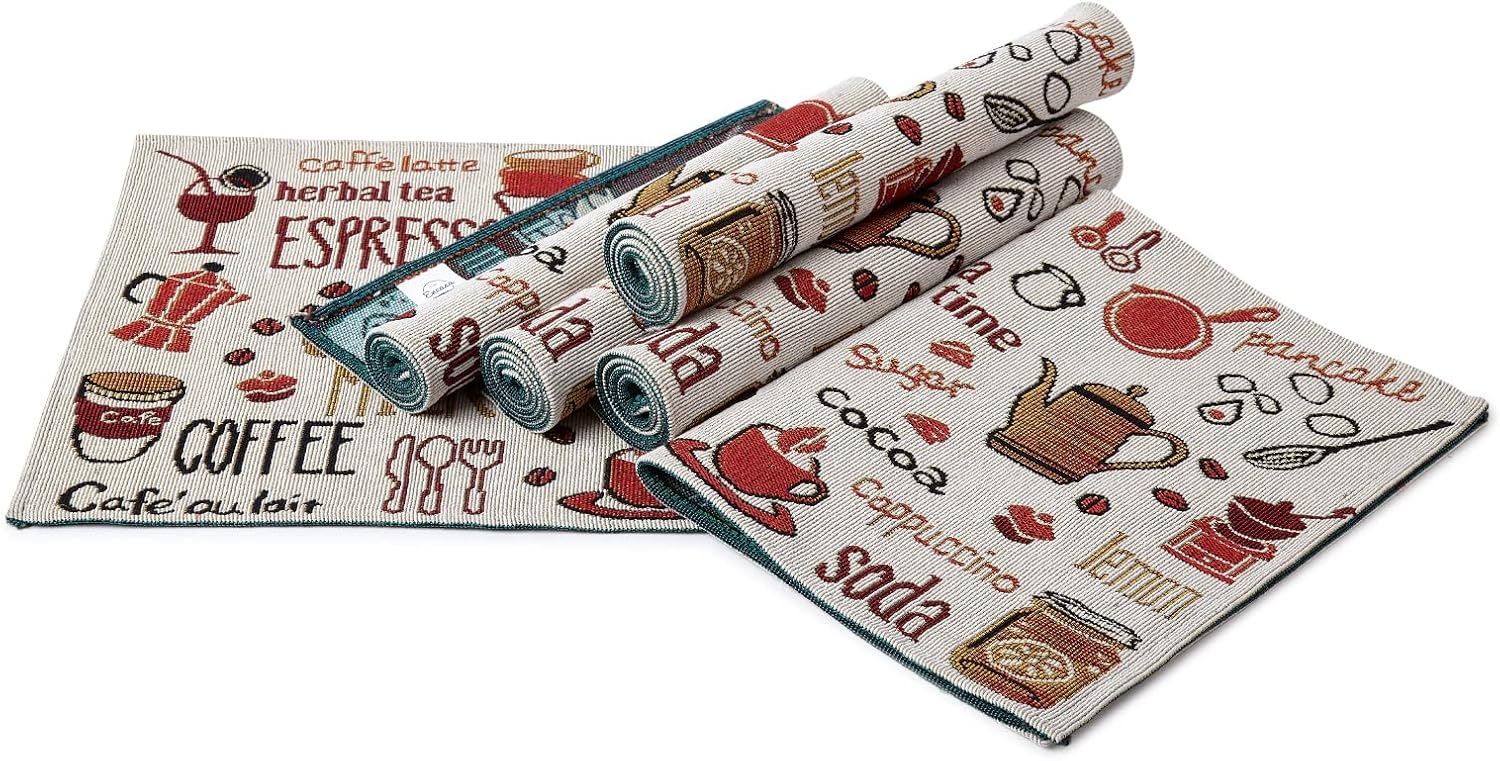 Encasa Homes Dining Table Placemats Set of 6 Espresso Jacquard