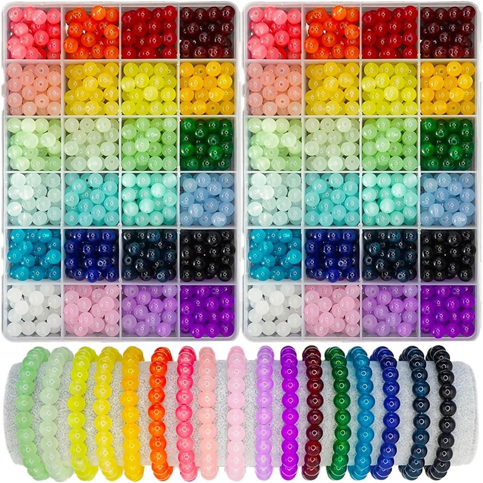 Milchglas-Rocailles, 2 Schachteln, 48 Fächer, Glasperlen für Schmuckherstellung, 24 Farben, 8 mm, Kristall-Armband-Set, runde Suita