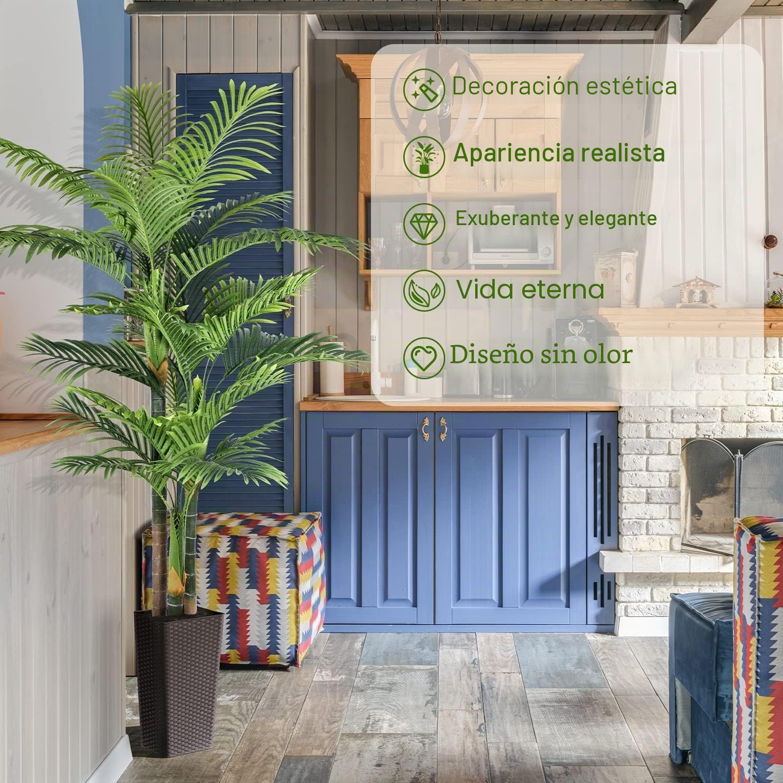 Palmera Artificial Triple Dorado 180cm, Planta Artificial Exterior Grande, arbol Artificial Interior o Exterior Alta para Patio Junto a la Piscina Césped Oficina Salón Balcón Jardín (1Pack)