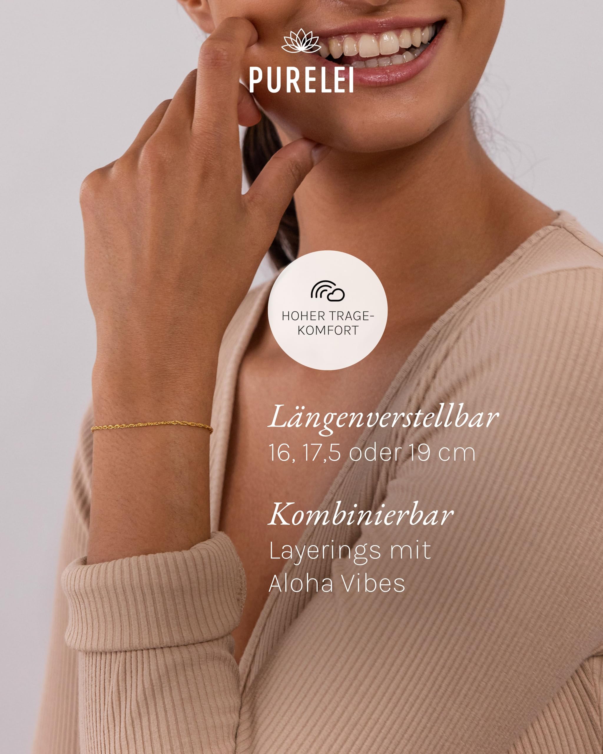Purelei Brave Armband (Gold, Silber, Rosegold), Filigranes wasserfestes Armband für Damen, Schlichtes Armband aus Edelstahl, Geschenk für Frauen, 16-19 cm Länge verstellbar