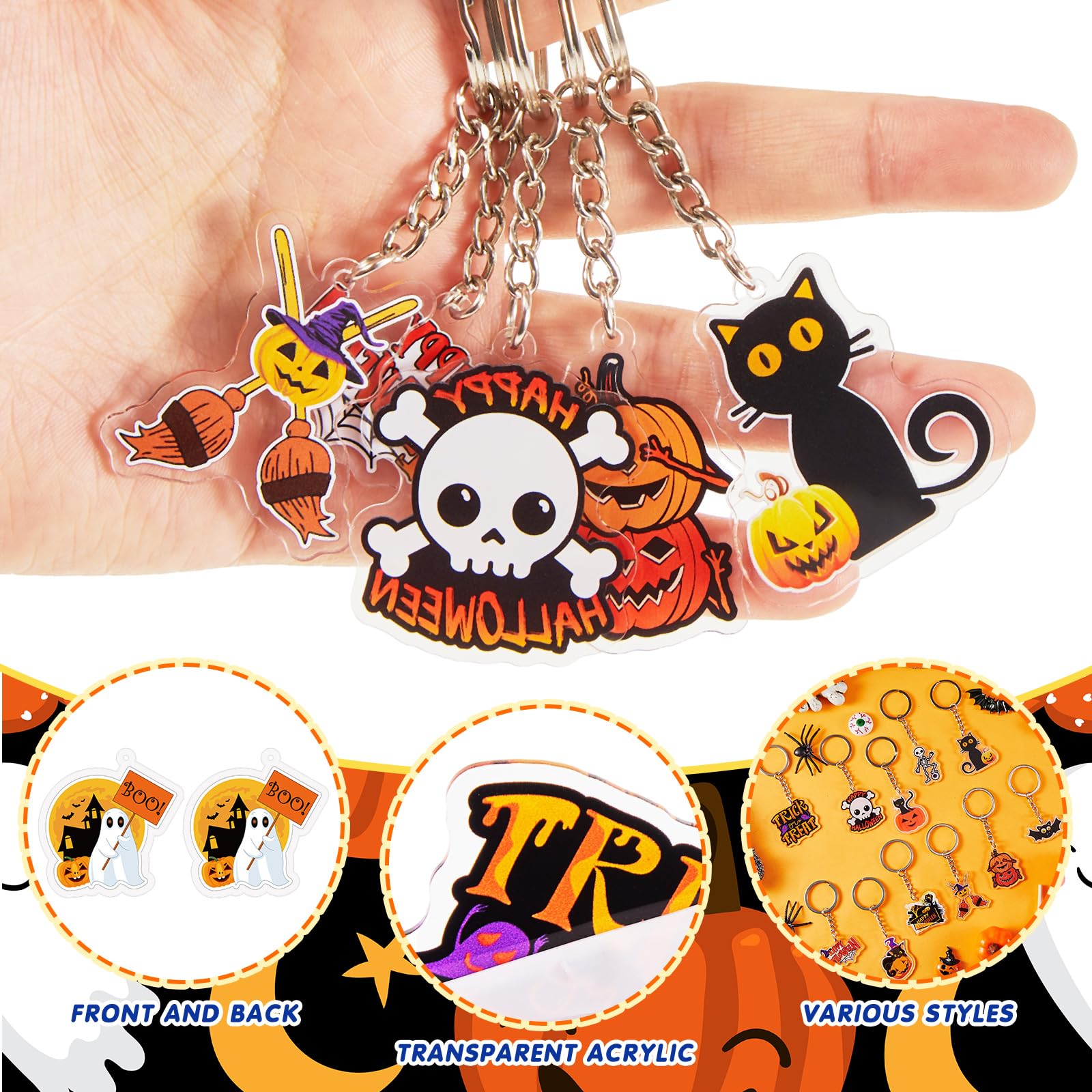 Kigeli 60 llaveros de Halloween, accesorios de Halloween, llavero acrílico de Halloween a granel, llavero colgante para hombres y mujeres, llaveros y llaveros para Halloween, joyería de regalo,