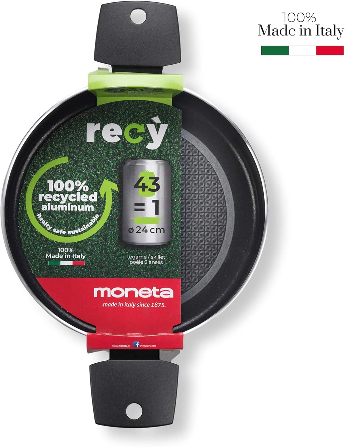 Moneta Recy Induction Sauce Pan, 100% Recycled Aluminum from Cans, Non-Stick and Anti-Scratch Coating, Suitable for All Stovetops, Safe, 24 cm