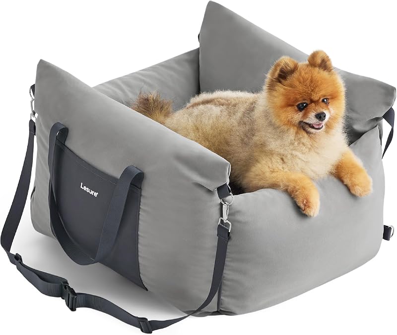 Assento Elevatório para Cães Pequenos LE SURE com Espuma de Memória, Bolso e Guia de Segurança – Cinza