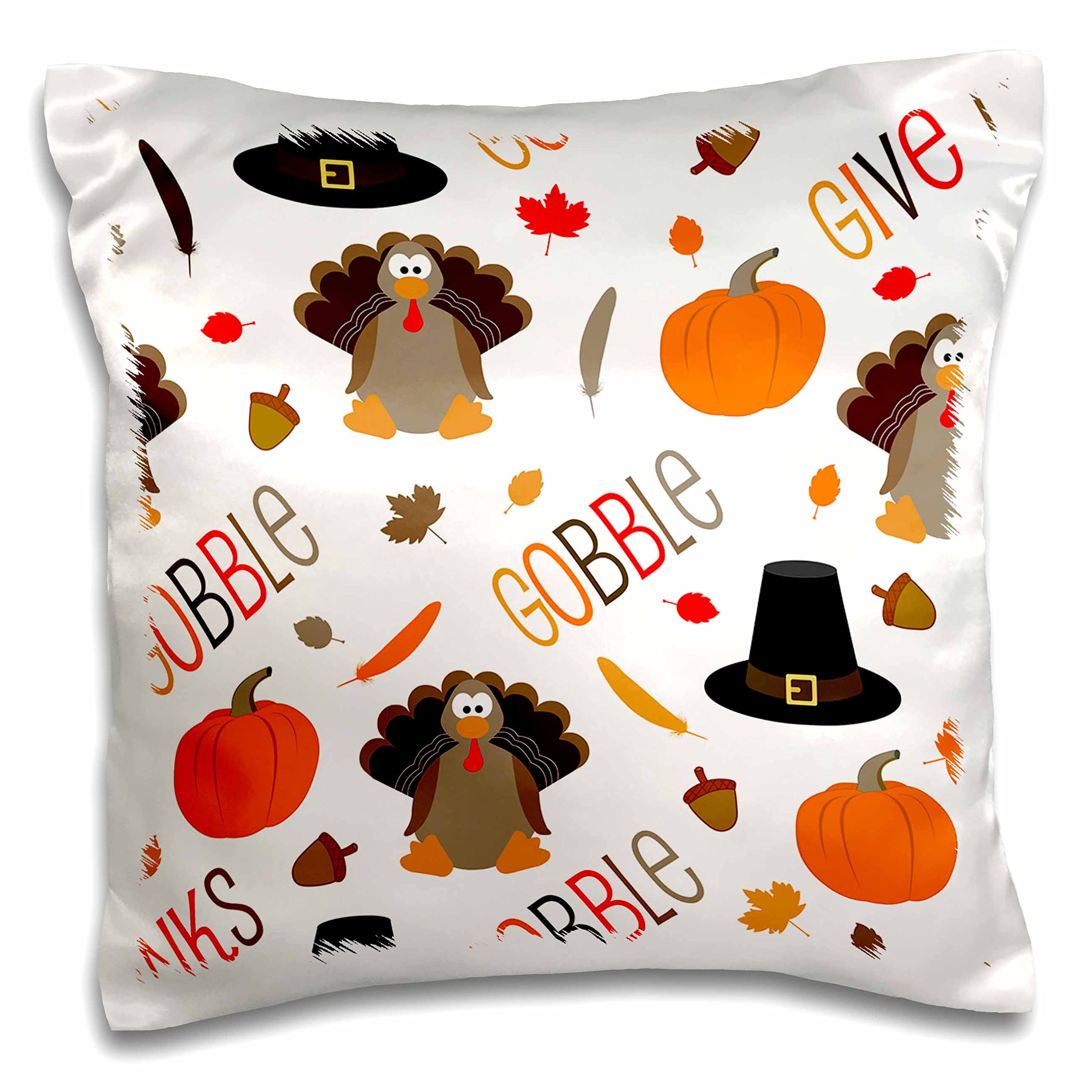 3dRose Janna Salak Designs Gobble Cute Thanksgiving Patten (pc-310669-1) Pillow Case, White