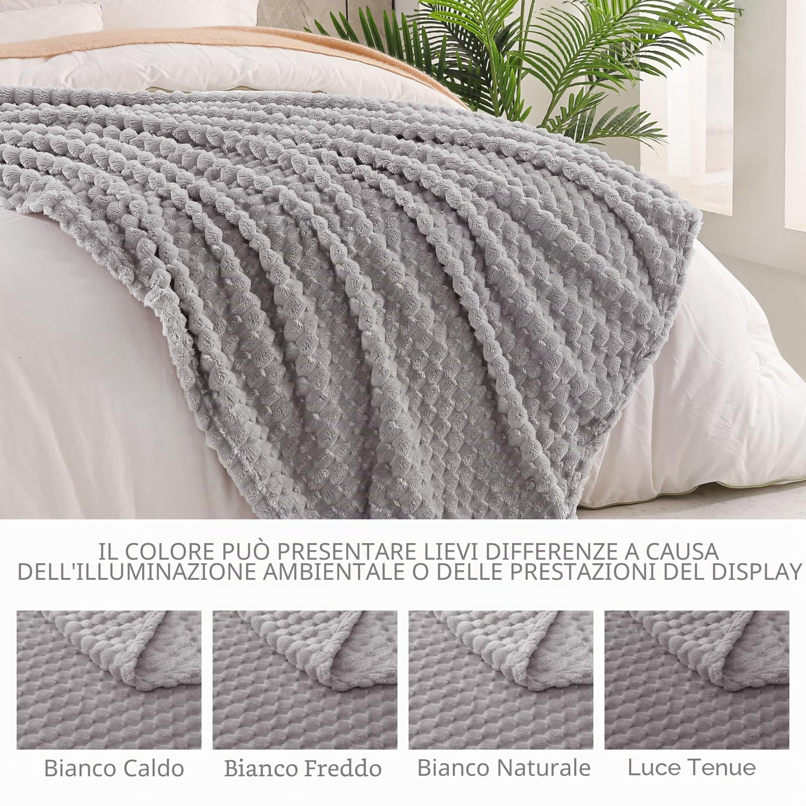 Exclusivo Mezcla Coperta Plaid Pile da Letto, 230x270 cm, Grigio Chiaro | Coperta in Flanella Jacquard 3D Elegante per Divano, Doppia Faccia Morbida, Facile Manutenzione e Leggera, per l'Estate