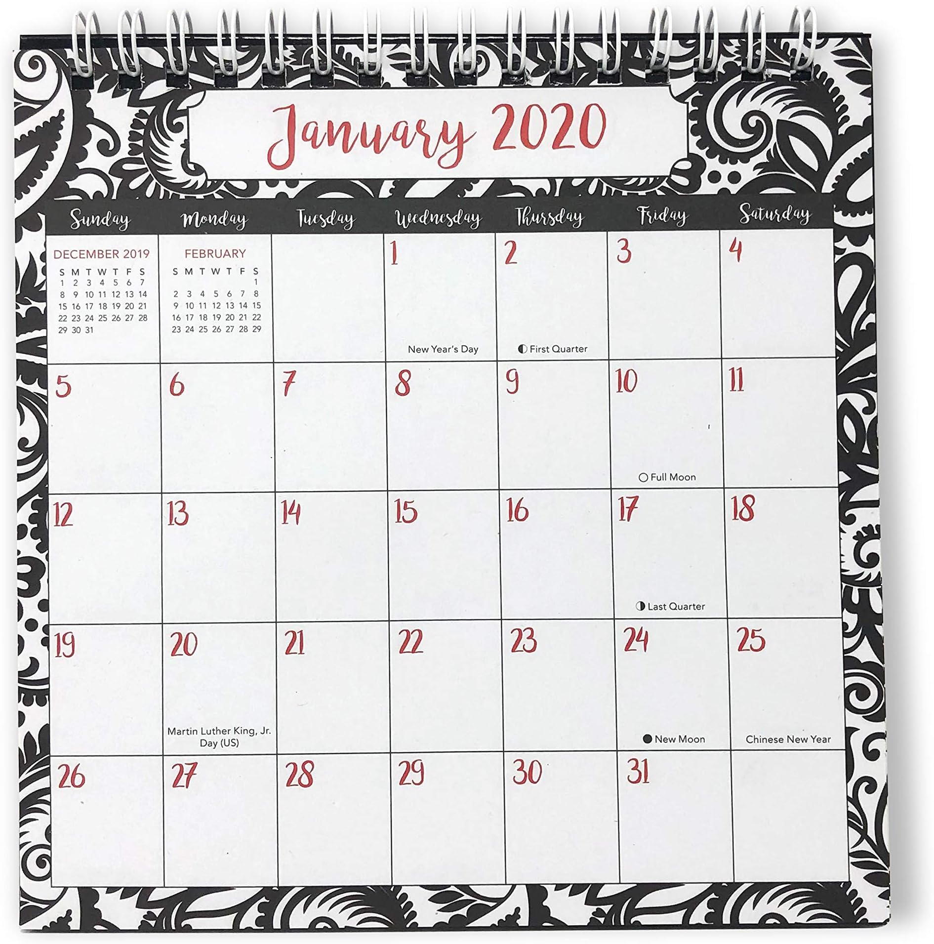 Desk Monthly Calendar for Year 2020, at a Glance Planner Calendars, Office Calendar Table Pad (Black)