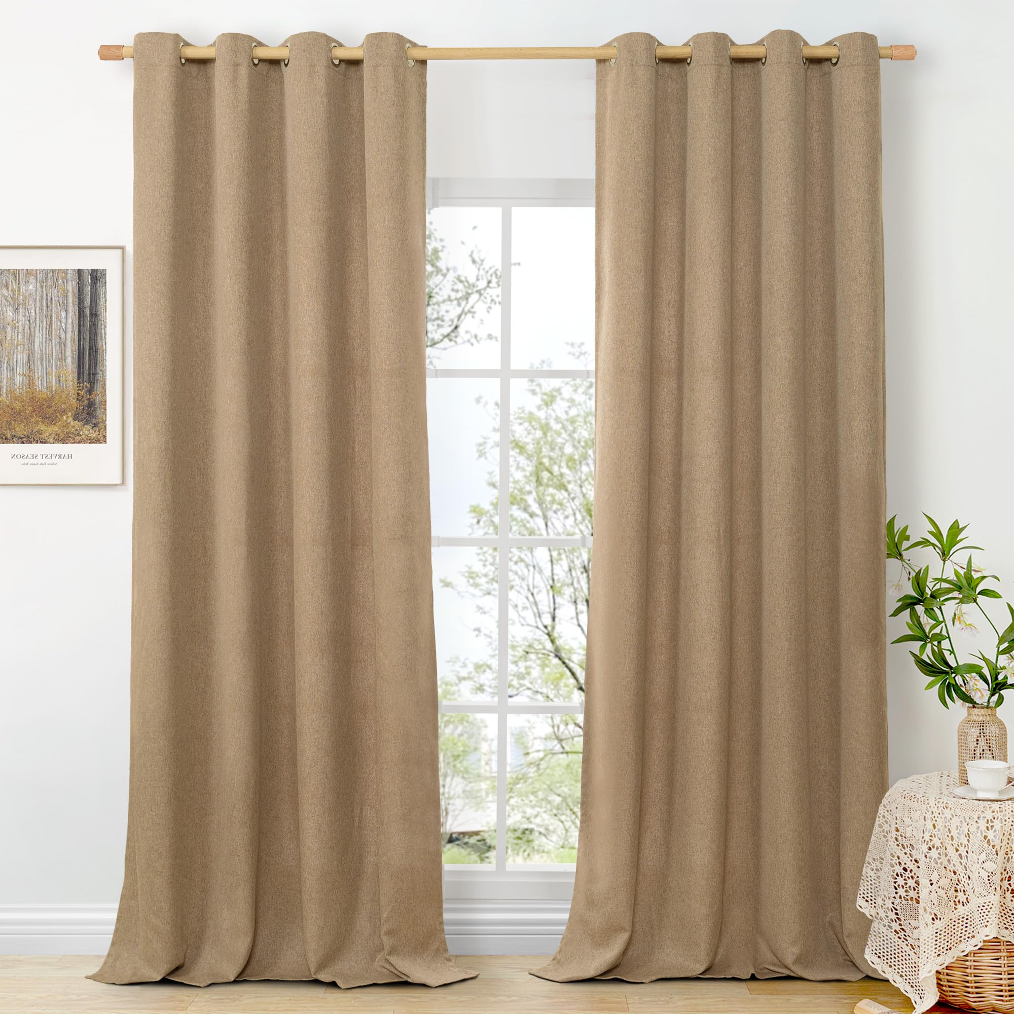 BGment Camel Linen Curtains for Living Room 90 Inch Length 2 Panels Set, Country Rustic Window Drapes Textured Light Filtering for Bedroom Laundry Privacy, Each 52 Inch Wide — image 1