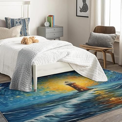Miniatura 2 de Lighthouse - Alfombra de faro y decoración del hogar, alfombra de 5 x 7 pies, alfombras náuticas para sala de estar y dormitorio, alfombra marítima,