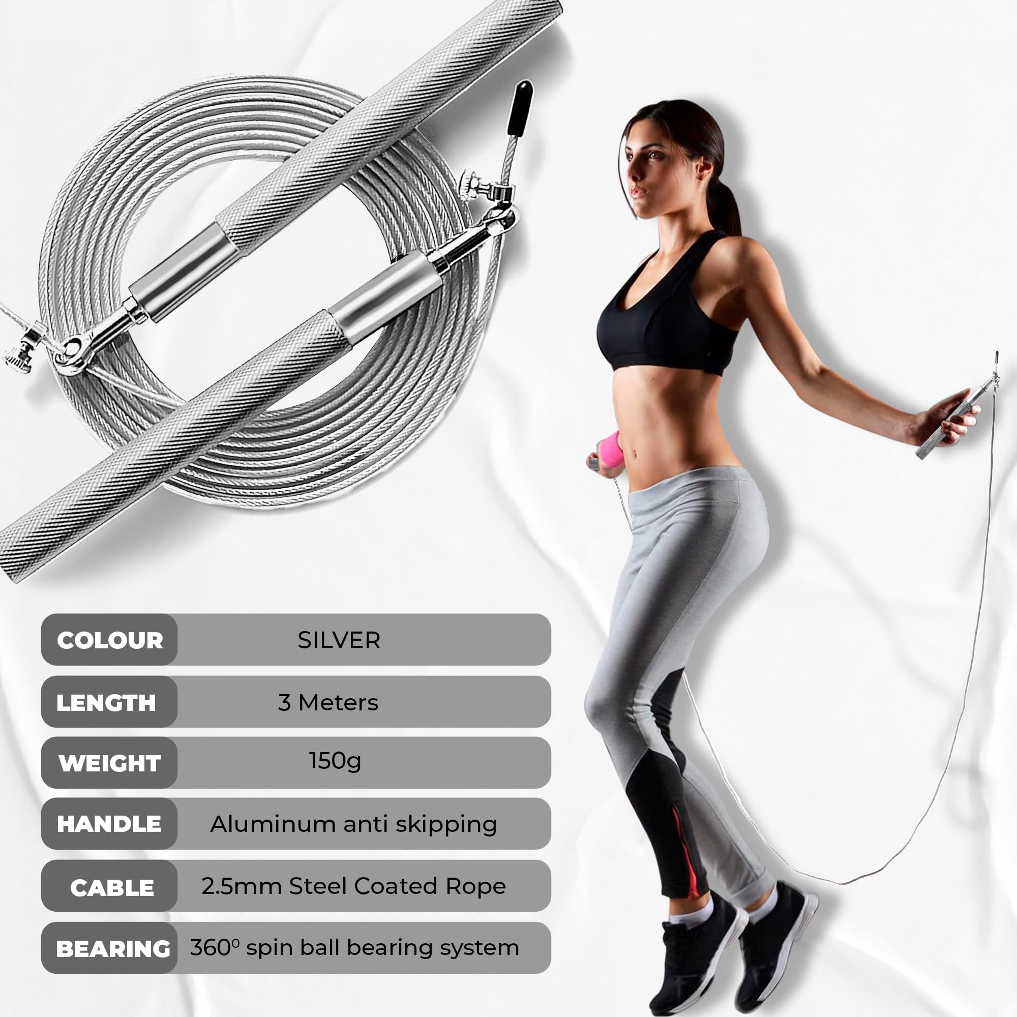 KK Corda Per Saltare In PVC Viola - Leggera, Regolabile Fino A 290cm - Per Cardio, Boxe, HIIT E Perdita Peso - 3