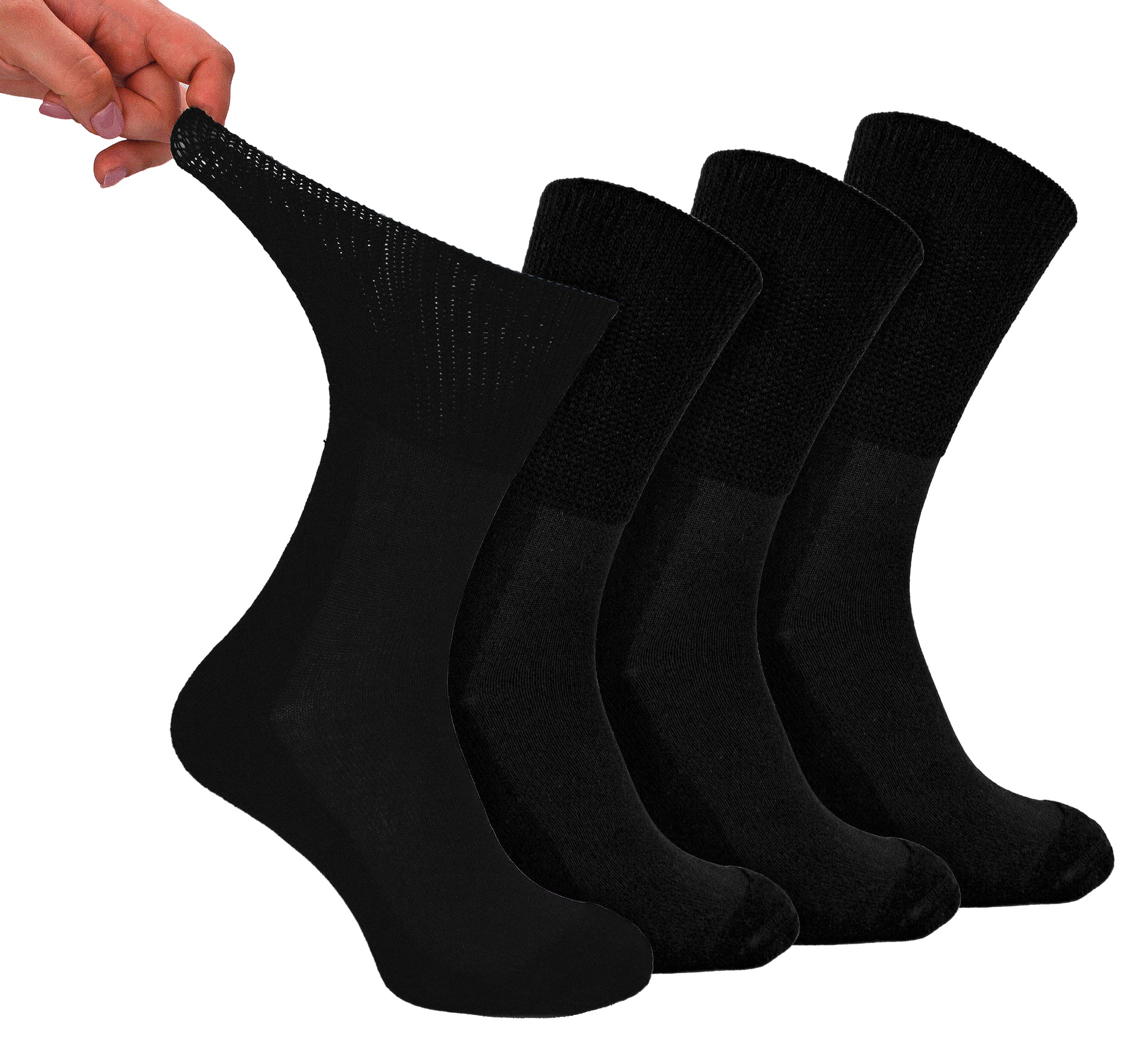Dr.socks Men's Black 4 Pair Multipack Bamboo Diabetic Socks Non Elastic Extra Wide Diabetic Socks For Swollen Feet (4-7, )