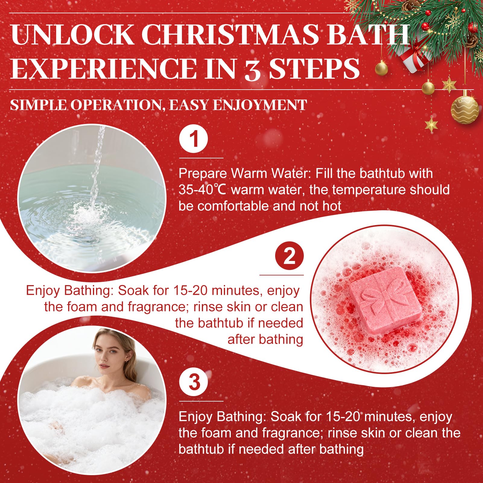 Bombe de Bain Noel, Coffret Bombe de Bain Femme, Cadeaux de Noël pour Enfants et Femmes - Boules de sels de bain, 105 x 4 parfums