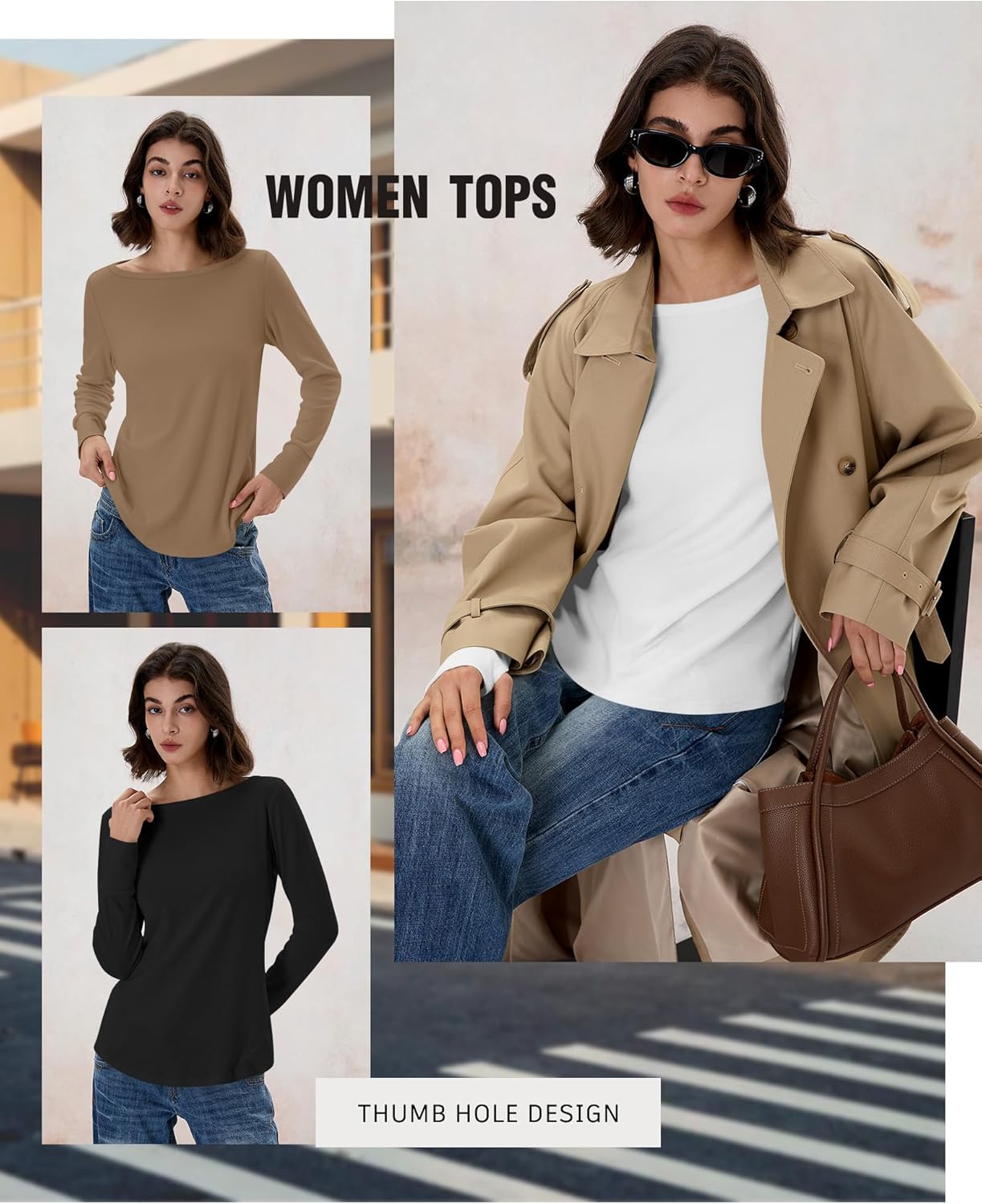 Riyiper 3 Pack Women's 95% Cotton Long Sleeve Shirt with Thumb Hole, Boat Neck Casual Tunic Tops 2025 Fall Trendy Basic Tees - Image 6