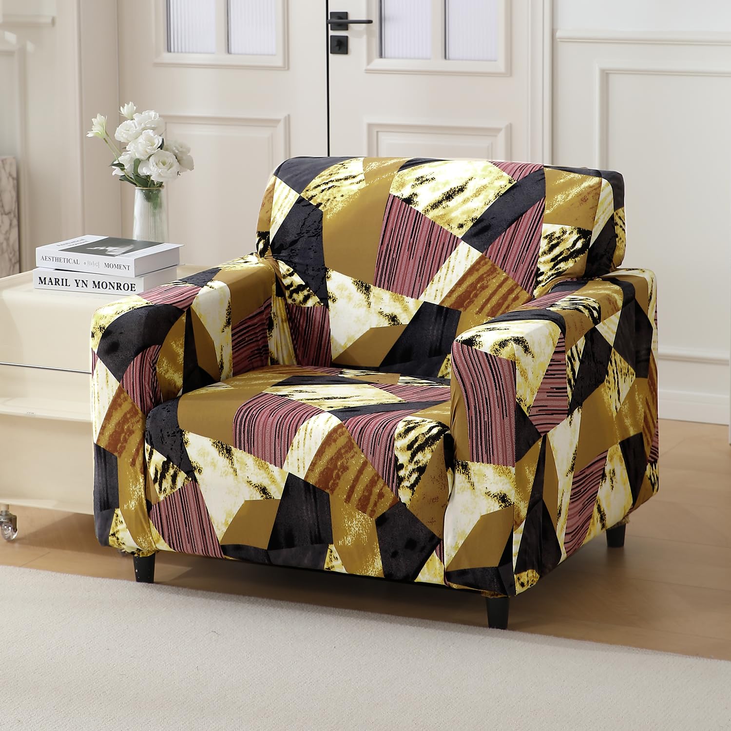 HOKIPO Polyester Blend 140Gsm Stretchable Sofa Cover For 1 Seater Sofa, Wine Abstract Geometry (Ar-4945-C5) (B0CYCGV7KL) Amazon Price History, Amazon Price Tracker