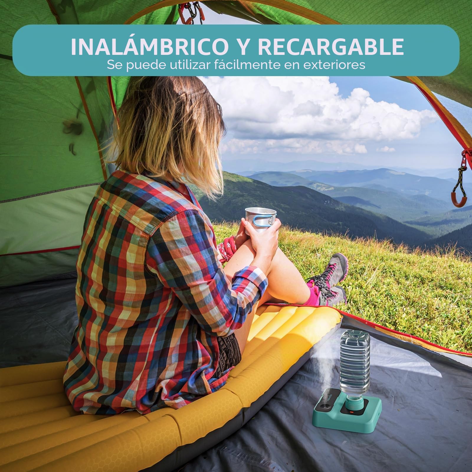 Humidificador de viaje, humidificador pequeño portátil para plantas, dormitorio, oficina, hotel o coche, funciona con pilas, mini humidificadores de niebla fría, silencioso 23 dB, apagado