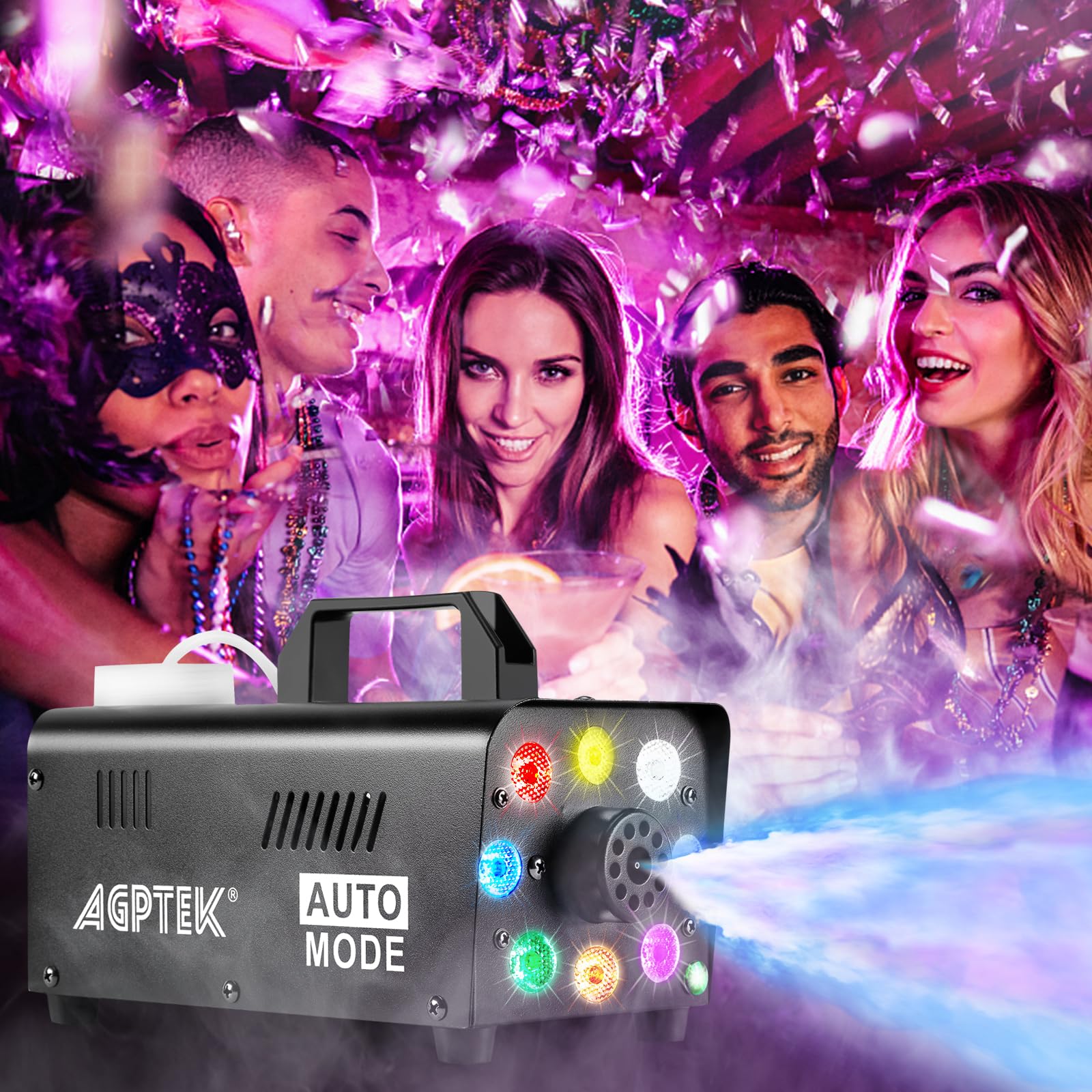 Machine à fumée avec télécommande sans fil & LED lumière couleur activée, facilement transportable et resistante. Idéal pour Halloween, Noël, mariages, spectacles sur scène etc