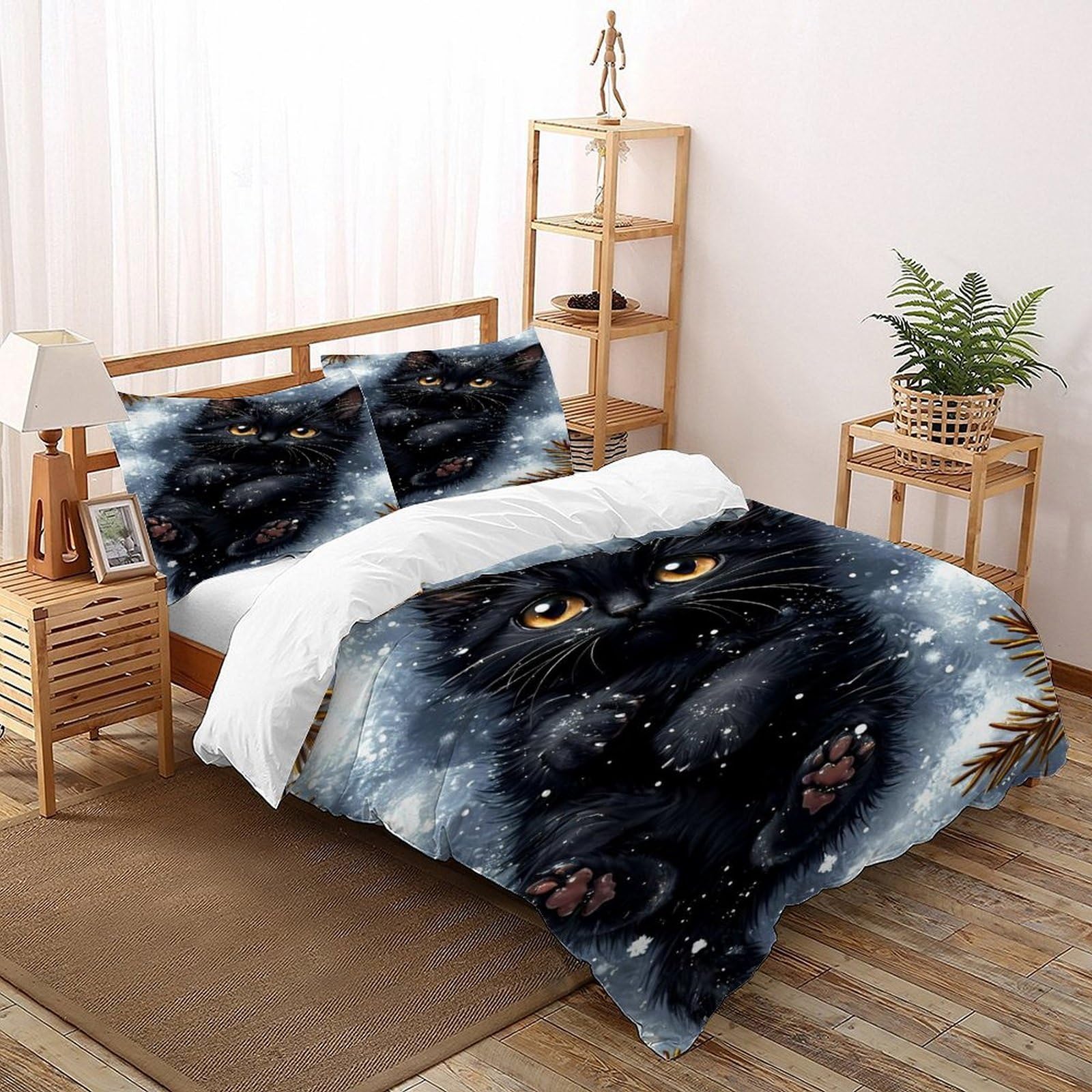 Parure de couette chat noir de lit adulte enfant, ensemble de literie microfibre 200x200