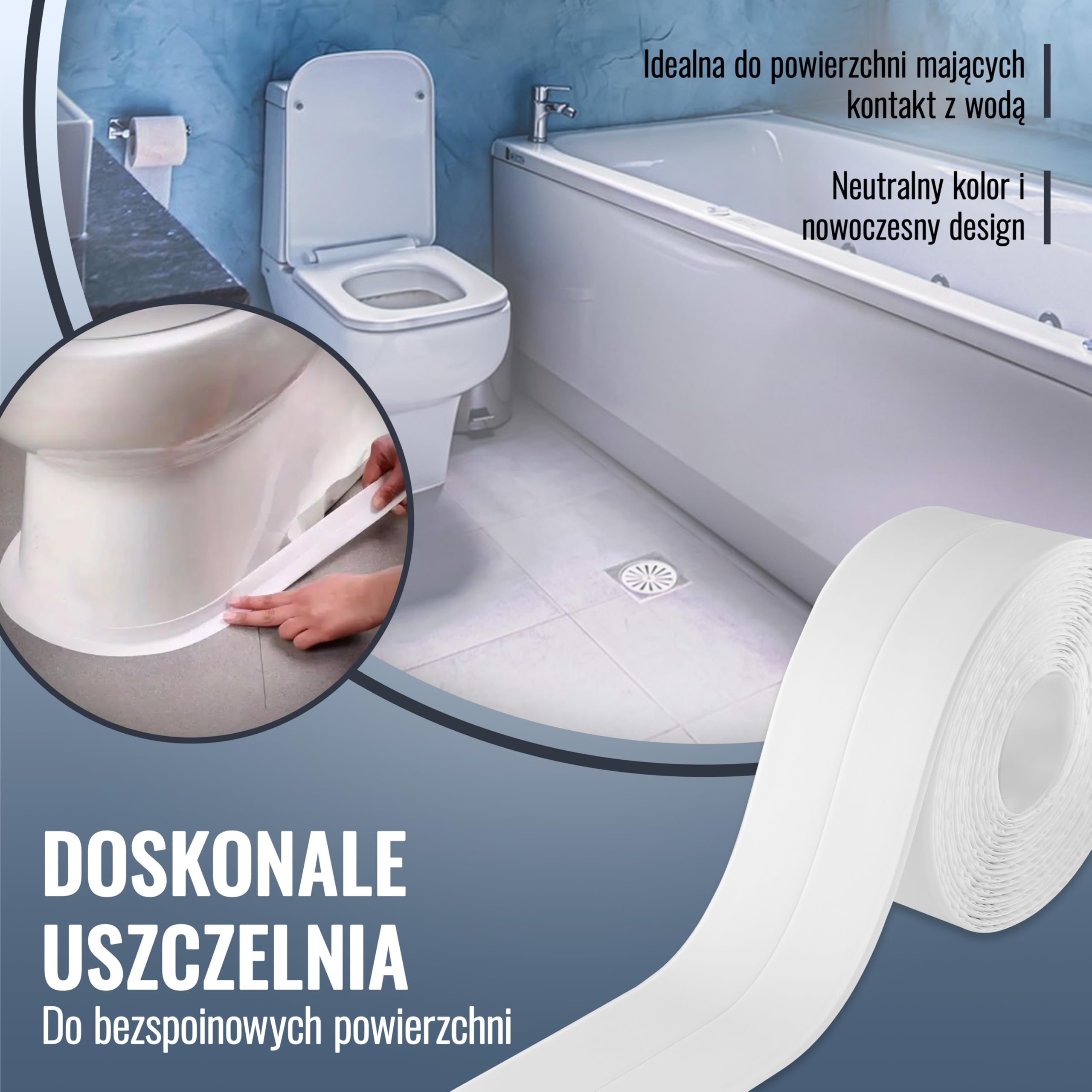 Poppstar samoprzylepna, wodoodporna taśma uszczelniająca (3,3 m x 38 mm), taśma uszczelniająca 2 w 1, taśma wykończeniowa do wanny, prysznica czy blatu kuchennego, kolor biały