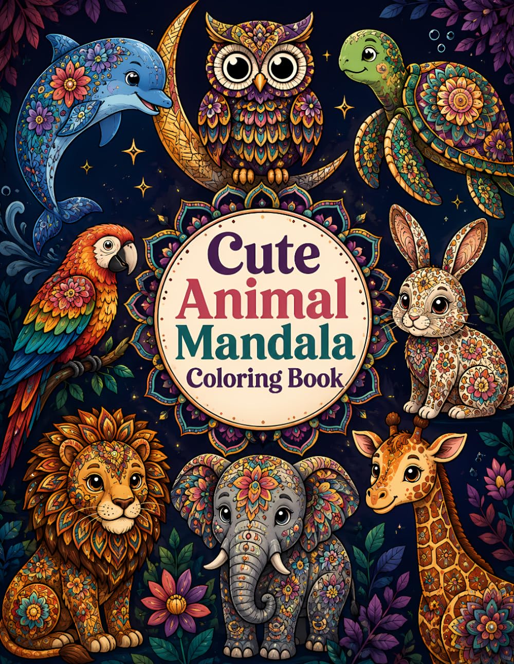 Cute Animal Mandala Coloring Book: Fun & Relaxing Mandala Animals for Kids, Teens & Adults