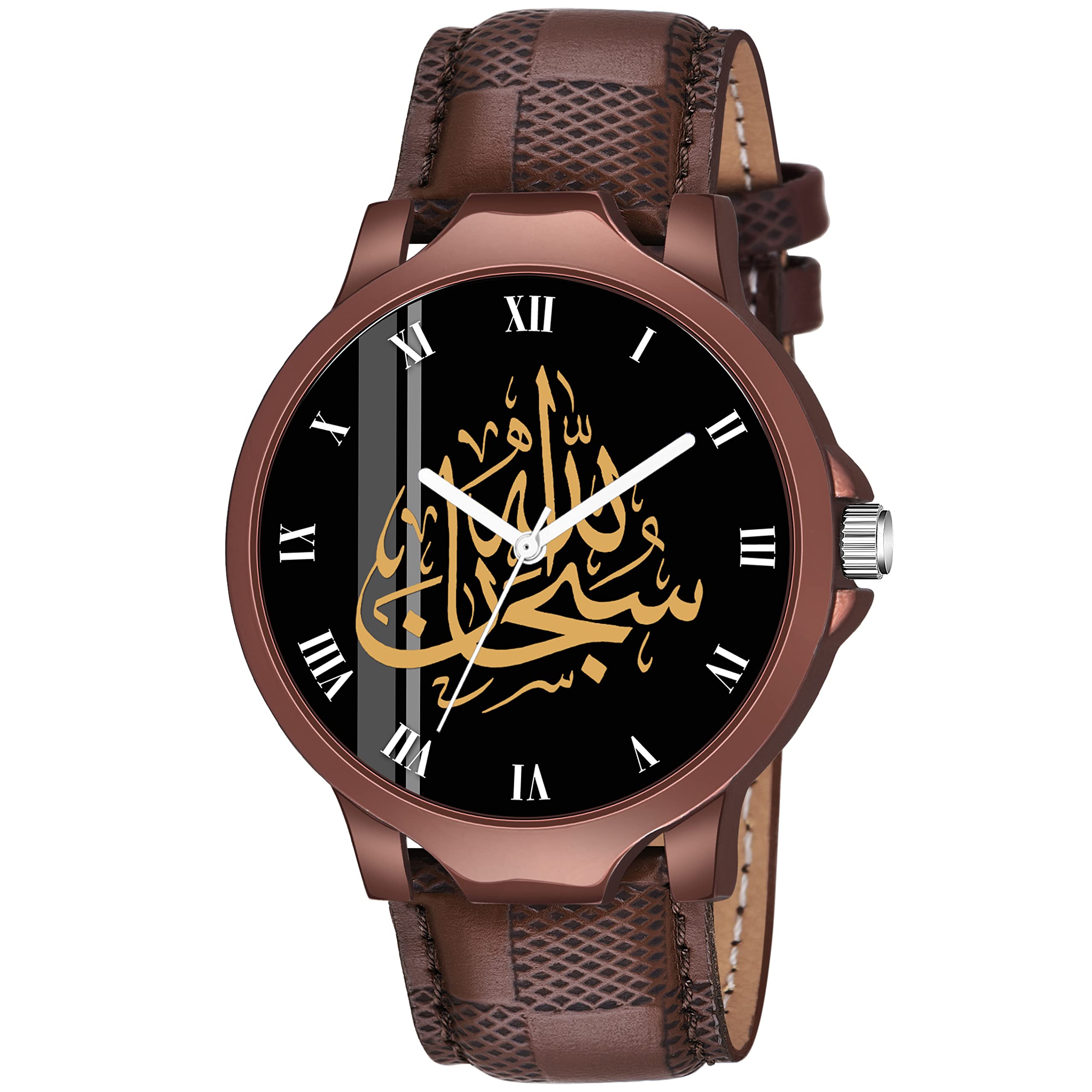 Risentshop Analogue Islamic Subhan Allah Design Round Roman Dial Latest Fashion Attractive Black Leather Strap Stylish Wrist Watch for Men and Boys, Pack of 1 - RMN1016BRL (B0C6KRQ35W) Amazon Price History, Amazon Price Tracker