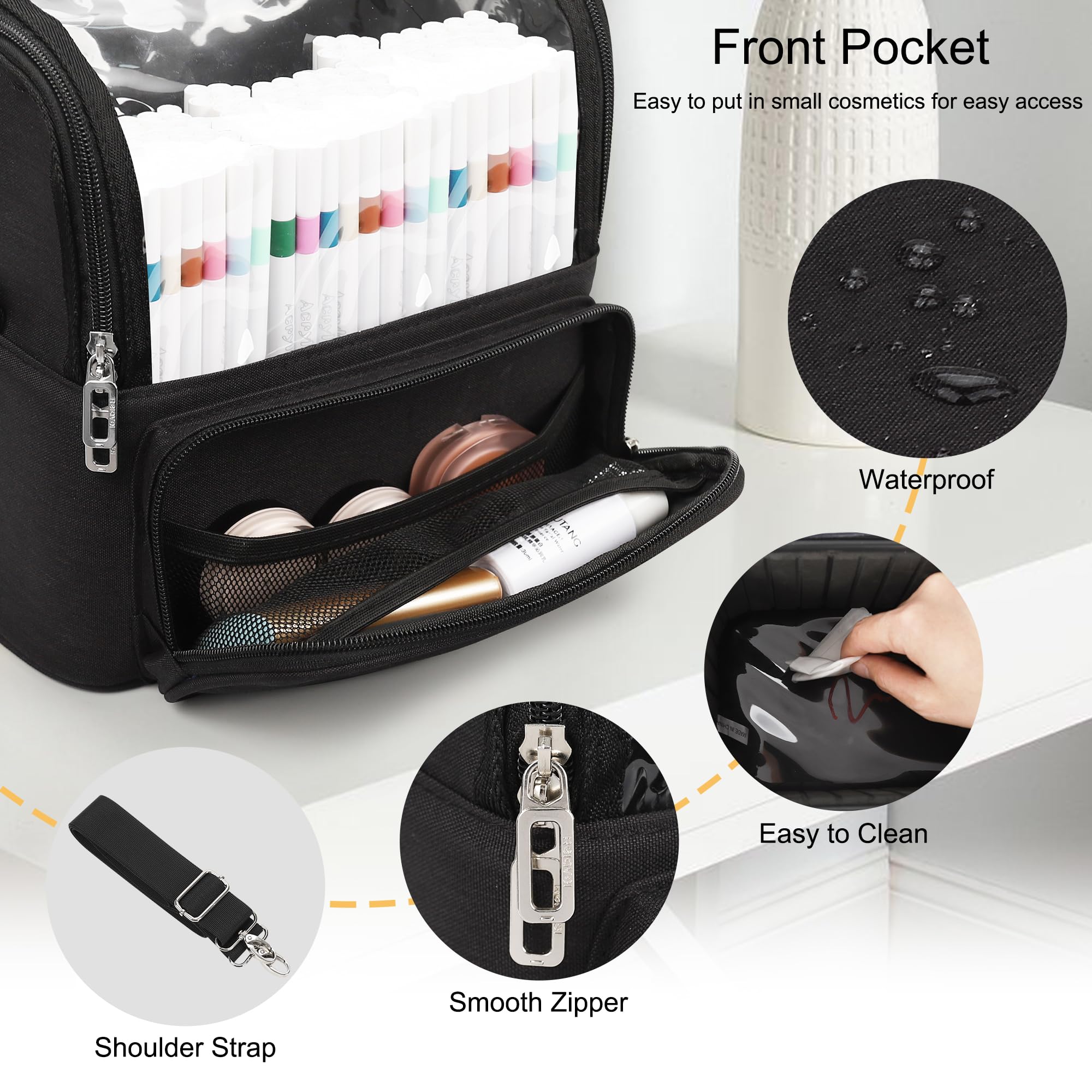 Neceser para pinceles de maquillaje extragrande, de pie y plegable, para viajes y uso doméstico, bolsa de almacenamiento profesional para artistas con separadores ajustables y correa de transporte