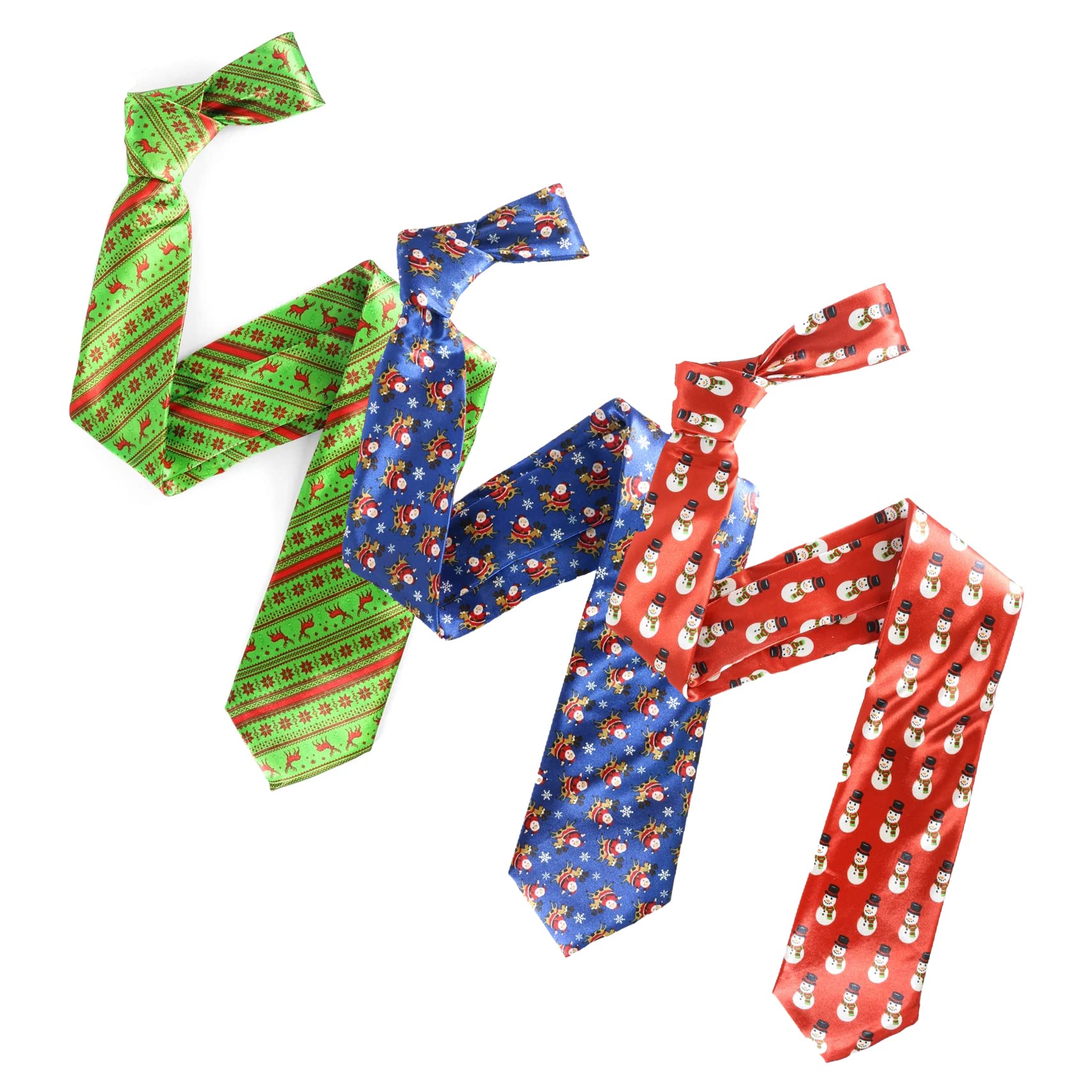 Robelli Set of 3 Christmas Novelty Ties (Green nordic, red snowman & blue Santa/reindeer)
