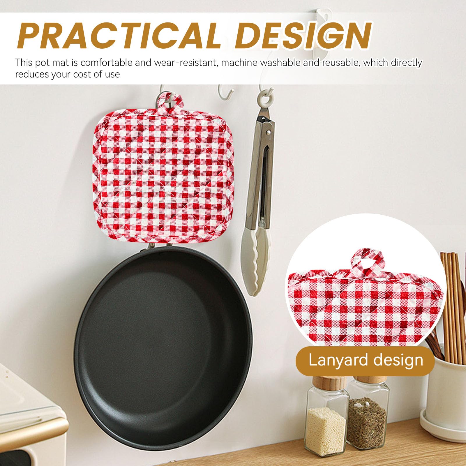 Set di 6 presine da cucina a scacchi, in cotone, resistenti al calore, guanti da forno e presine (rosso a scacchi)