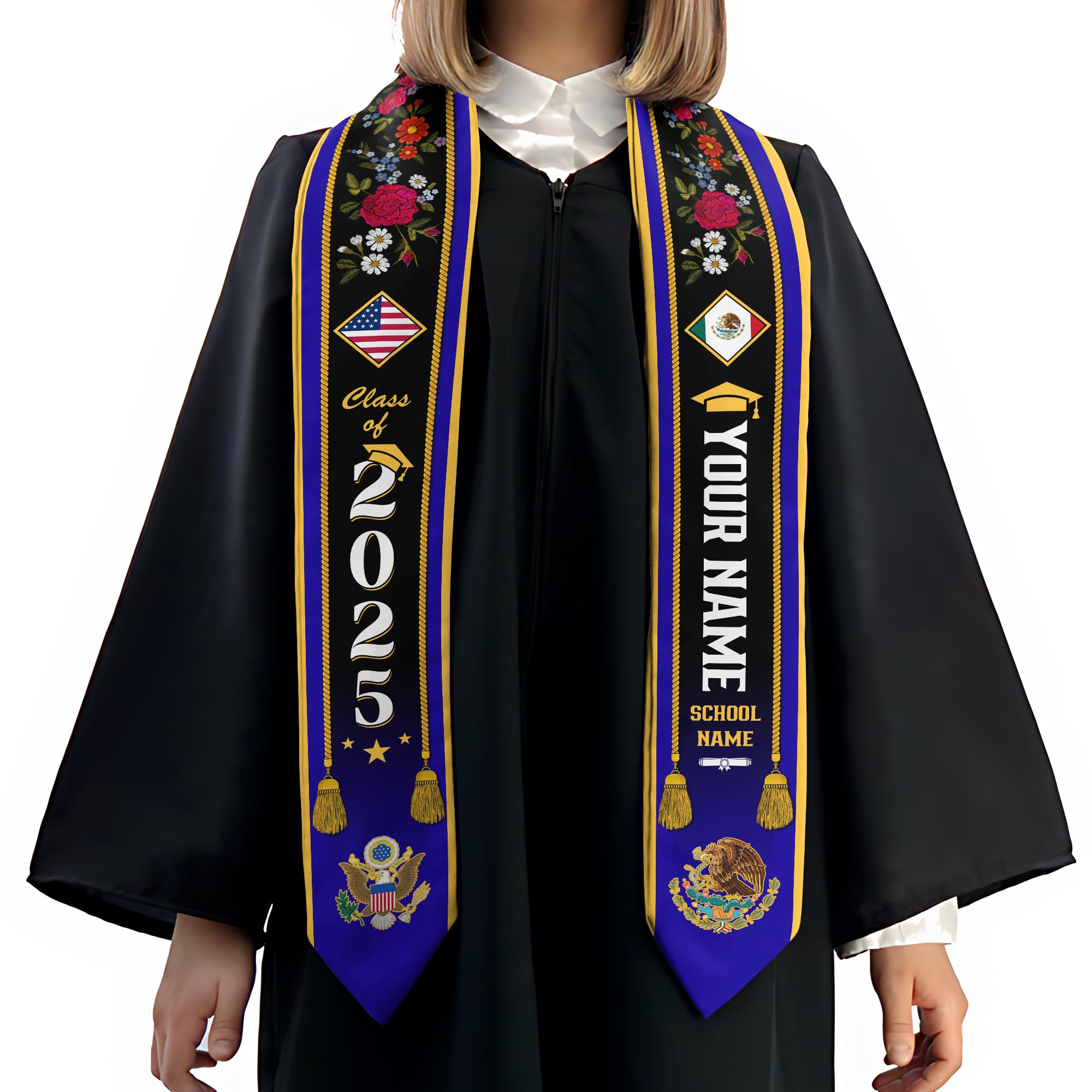 MonkeyVan Custom Mexican Graduation Sash Mexico Graduation Stole 2025 Mexican American Flag Graduation Sash Mexican Graduation MX5