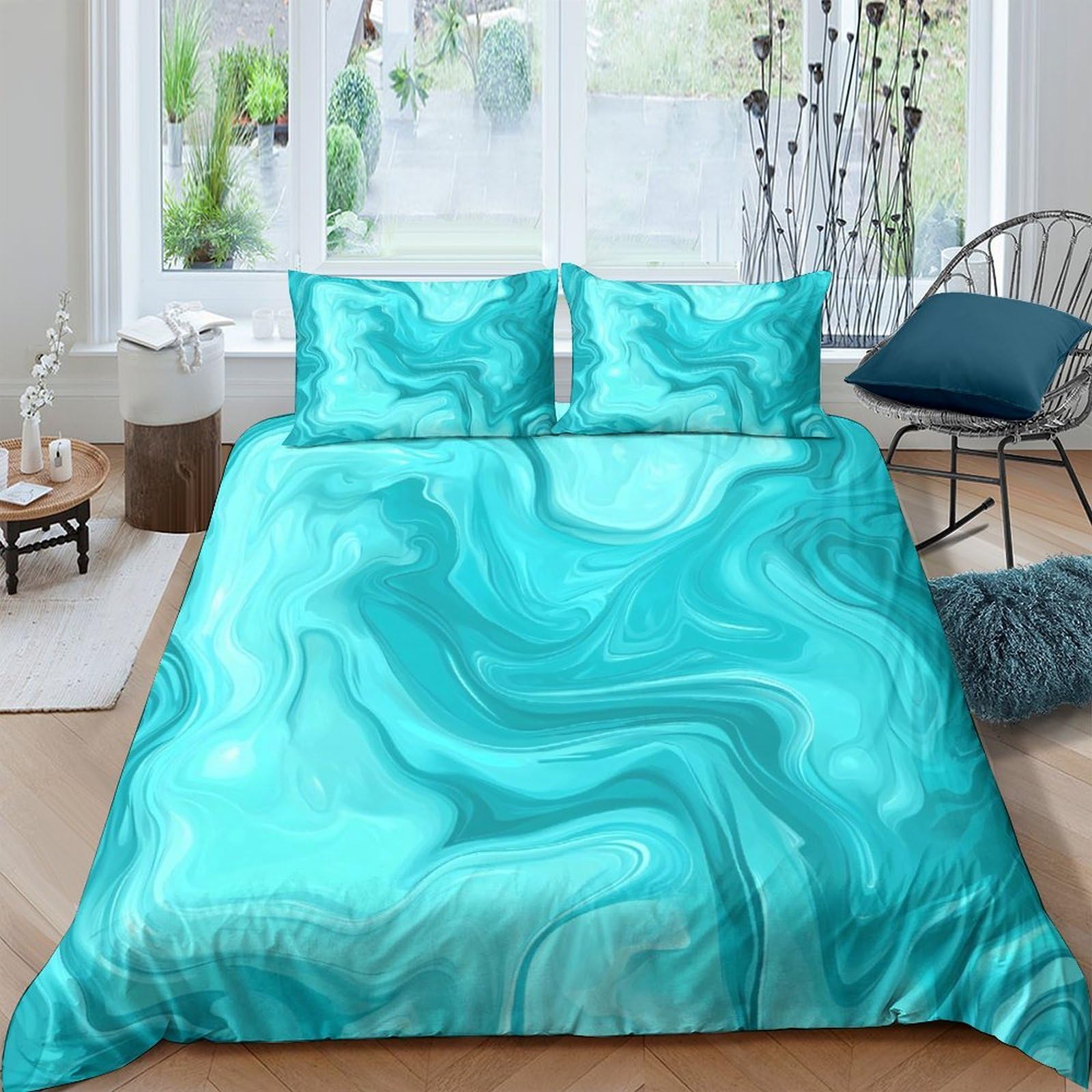Ctjqhvkz Style-4 3D Printed Aqua Marble Fitted Sheet Microfiber Soft Turquoise Swirl Mattress Cover For Bedroom Dorm Easy Care Decor Single（135X200cm）